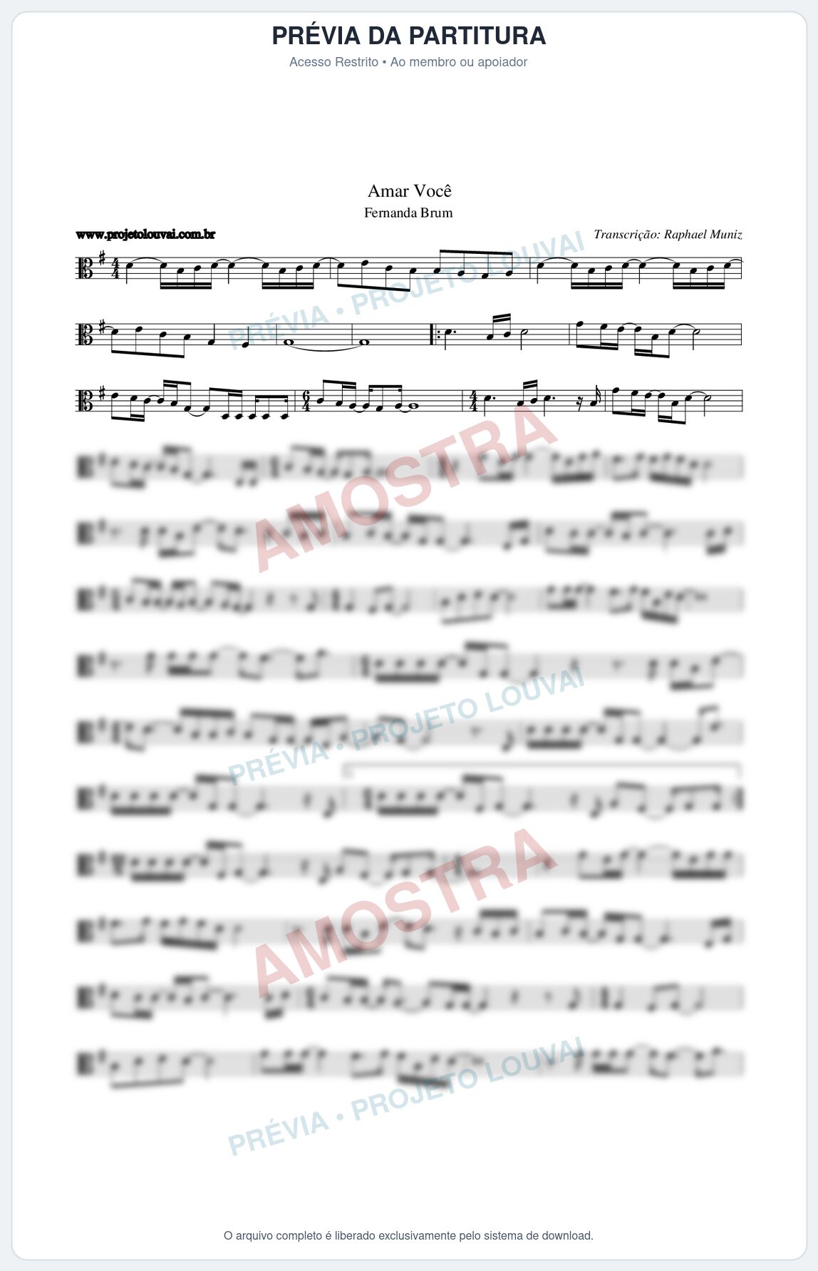 Prévia protegida da primeira página da partitura Partitura da música Amar Você - Fernanda Brum - Tom G