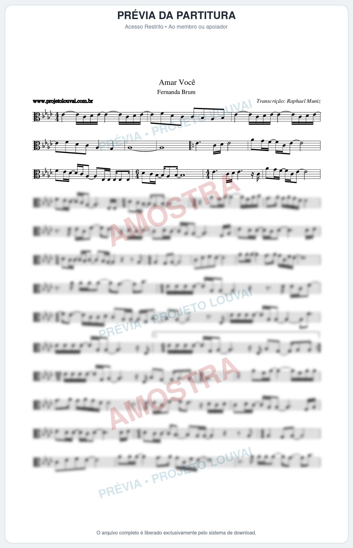 Prévia protegida da primeira página da partitura Partitura da música Amar Você - Fernanda Brum - Tom Ab