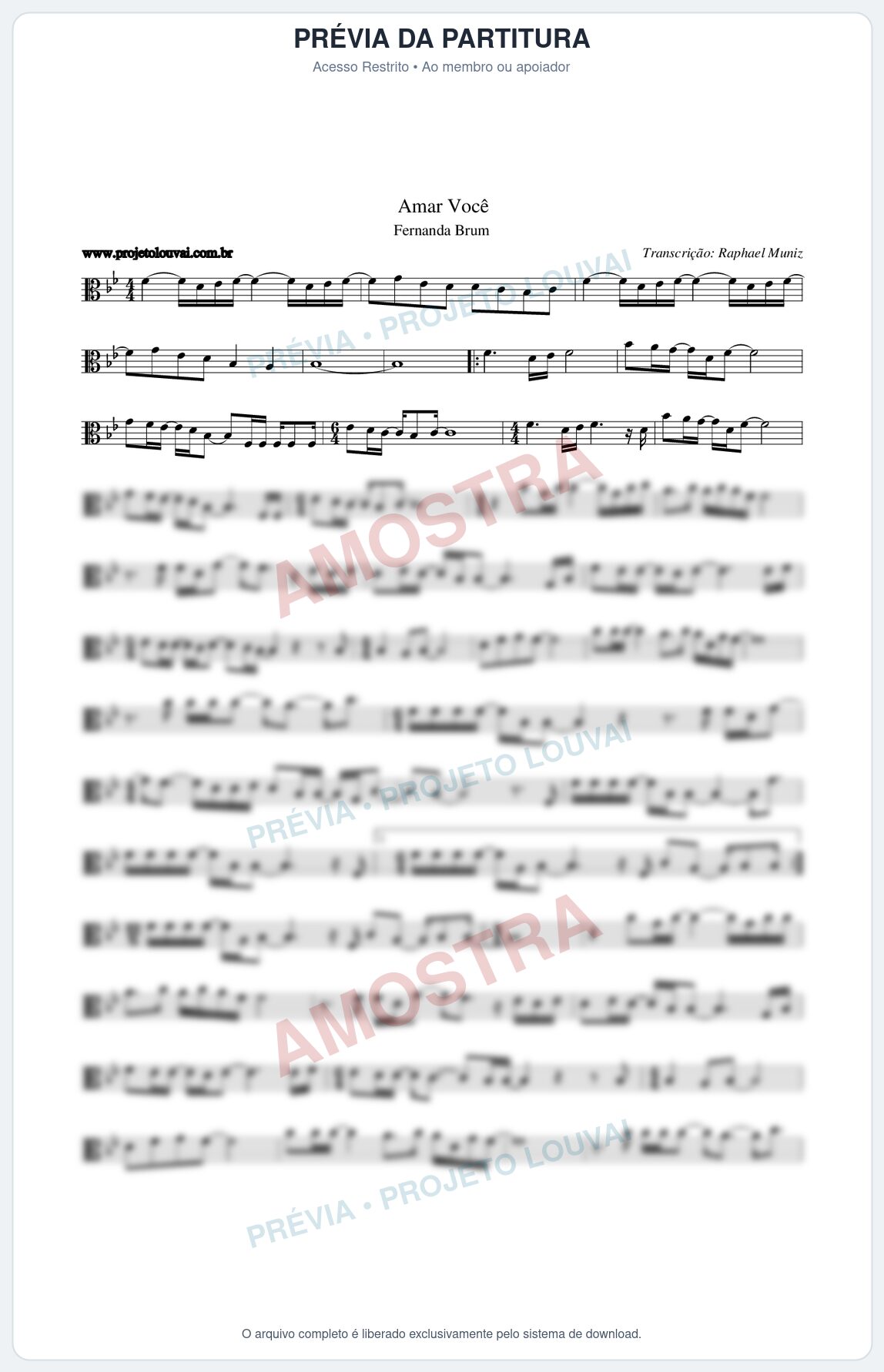 Prévia protegida da primeira página da partitura Partitura da música Amar Você - Fernanda Brum - Tom Bb