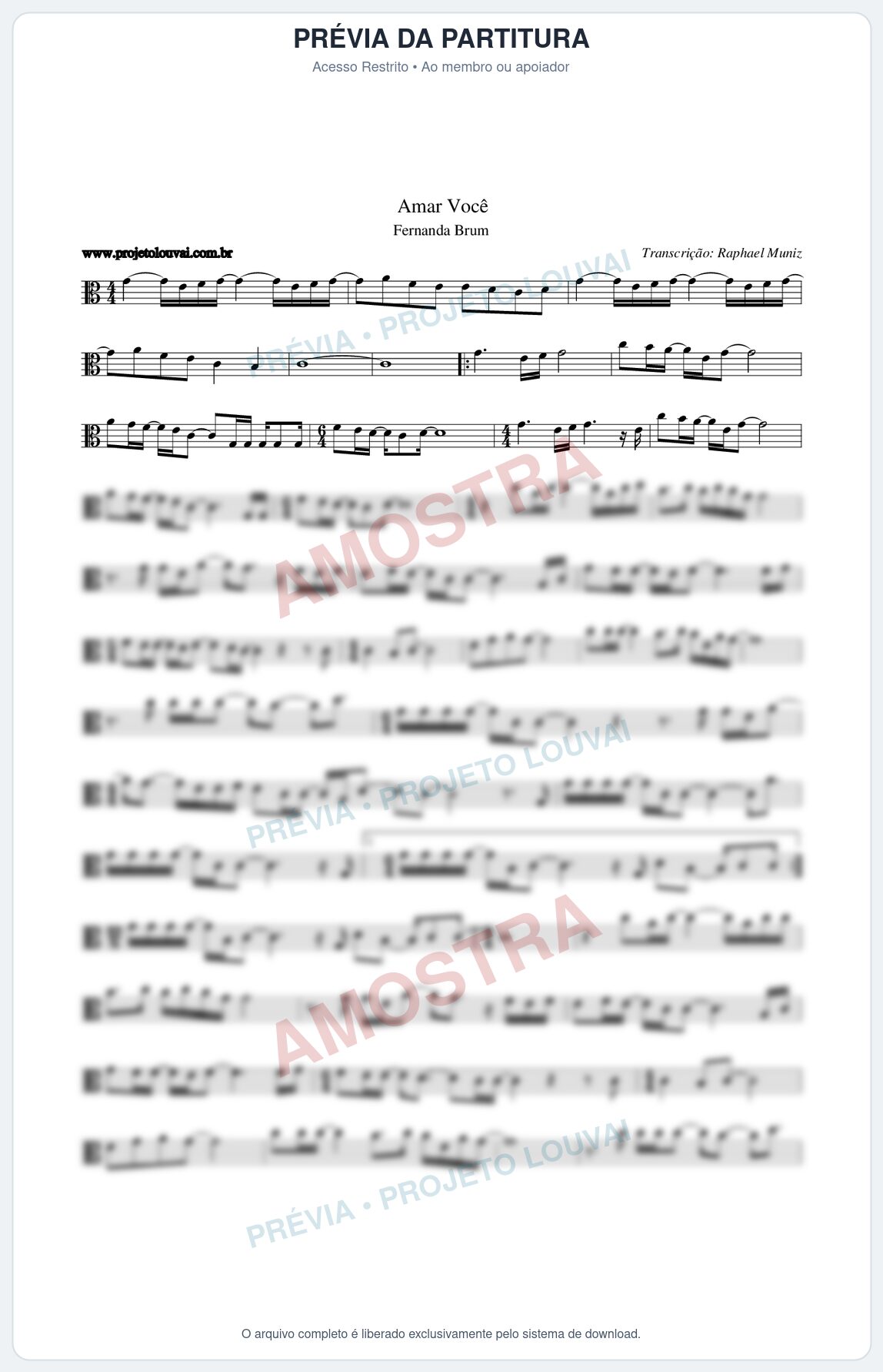 Prévia protegida da primeira página da partitura Partitura da música Amar Você - Fernanda Brum - Tom C