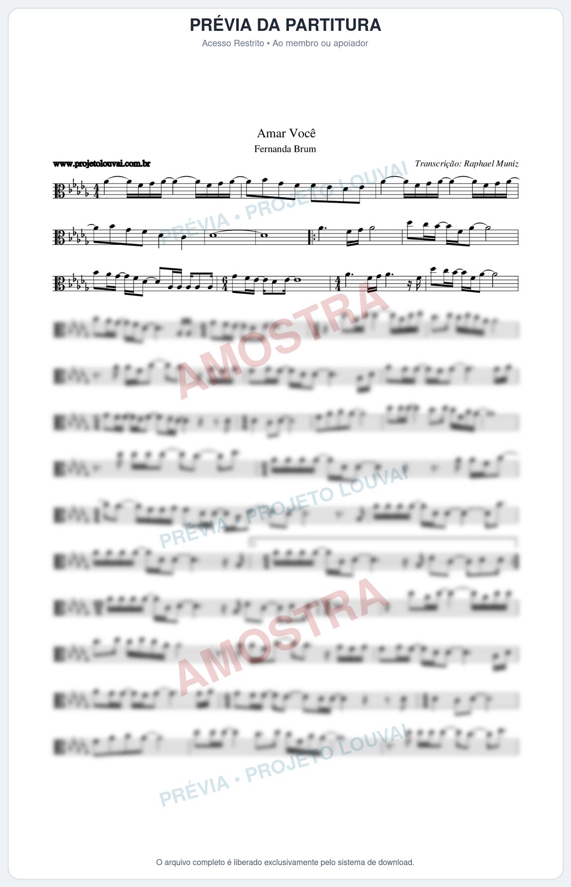 Prévia protegida da primeira página da partitura Partitura da música Amar Você - Fernanda Brum - Tom Db