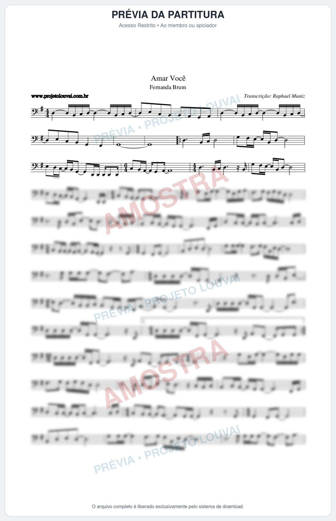 Prévia protegida da primeira página da partitura Partitura da música Amar Você - Fernanda Brum - Tom G