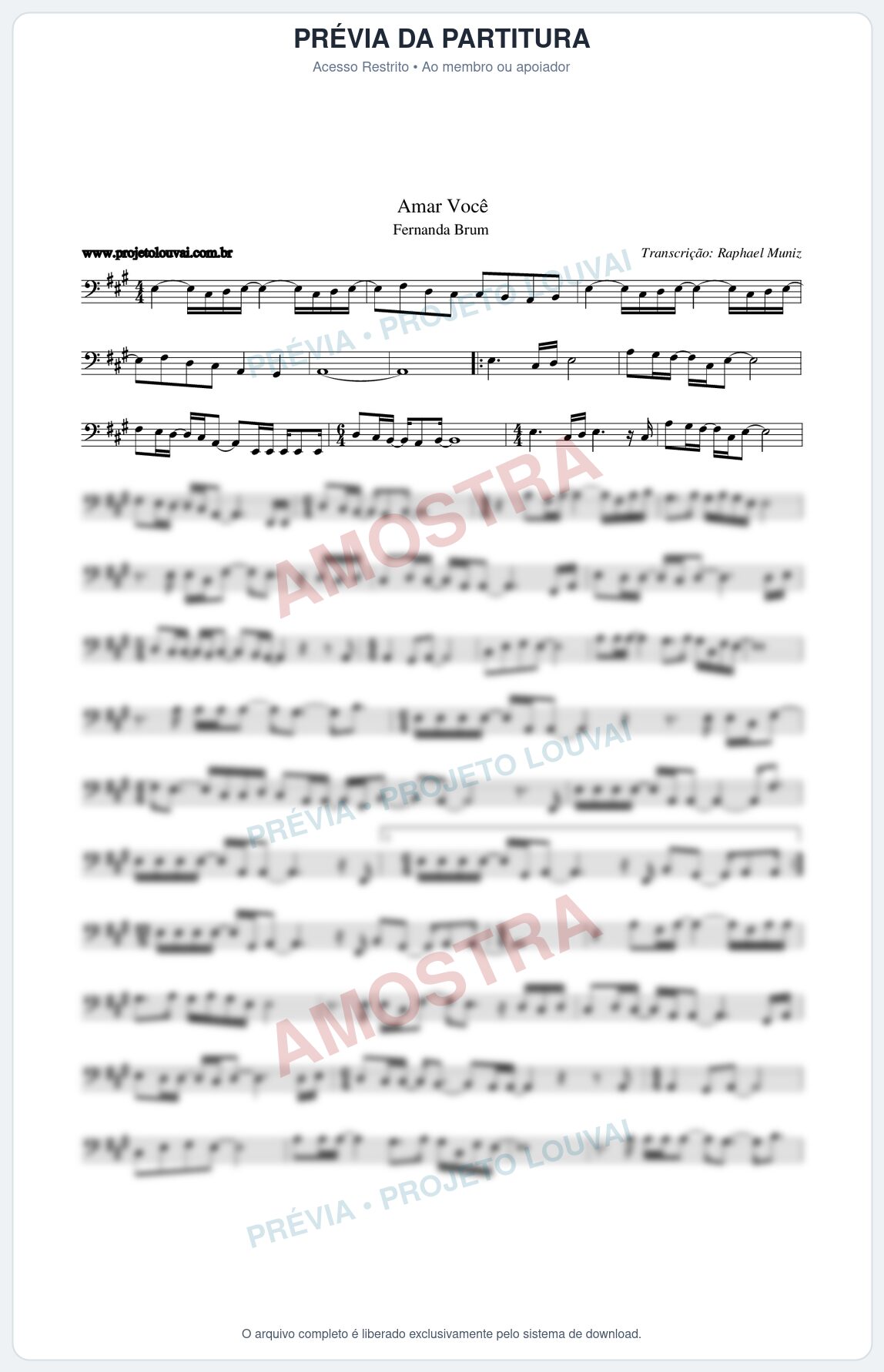Prévia protegida da primeira página da partitura Partitura da música Amar Você - Fernanda Brum - Tom A