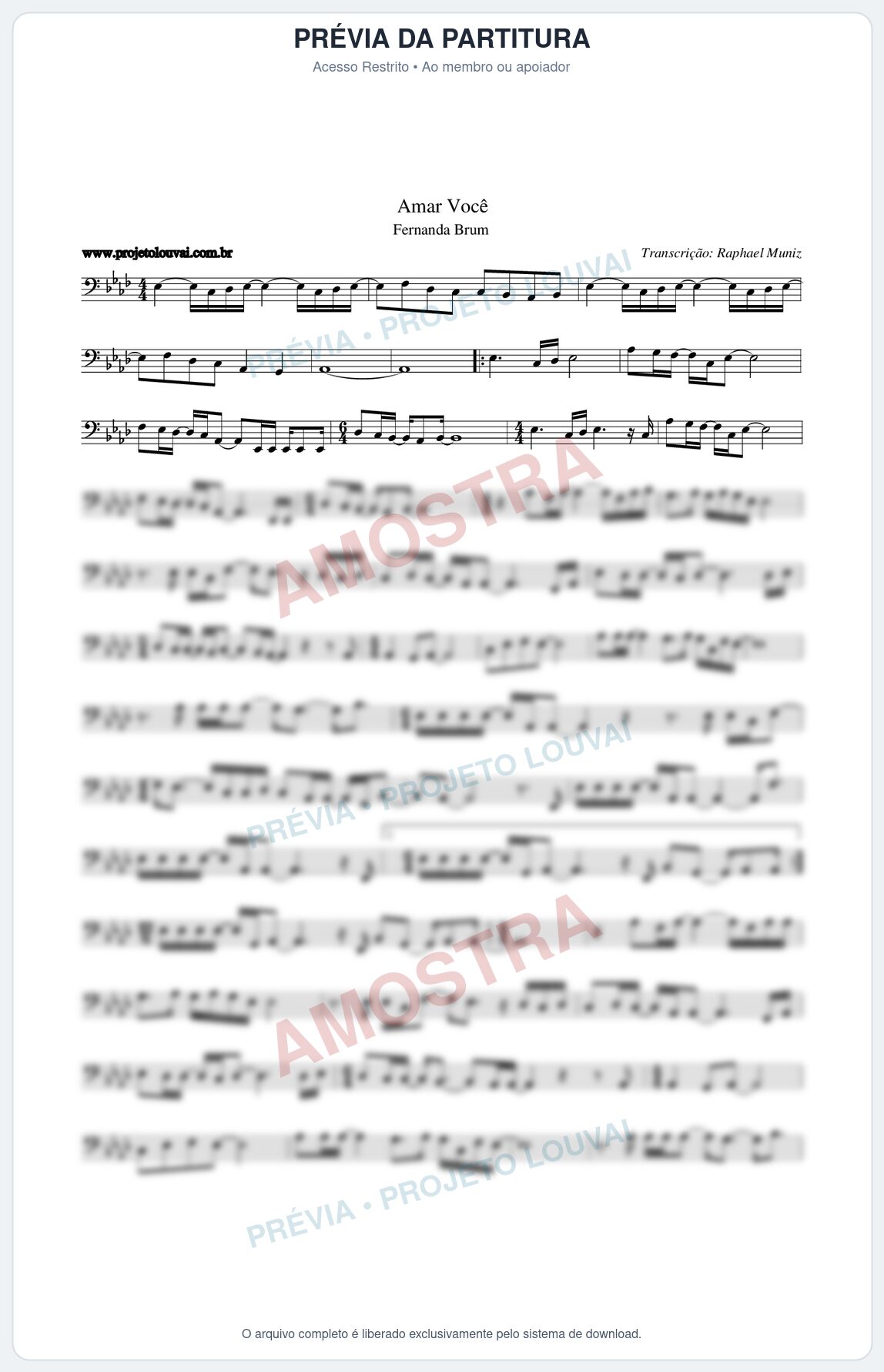 Prévia protegida da primeira página da partitura Partitura da música Amar Você - Fernanda Brum - Tom Ab