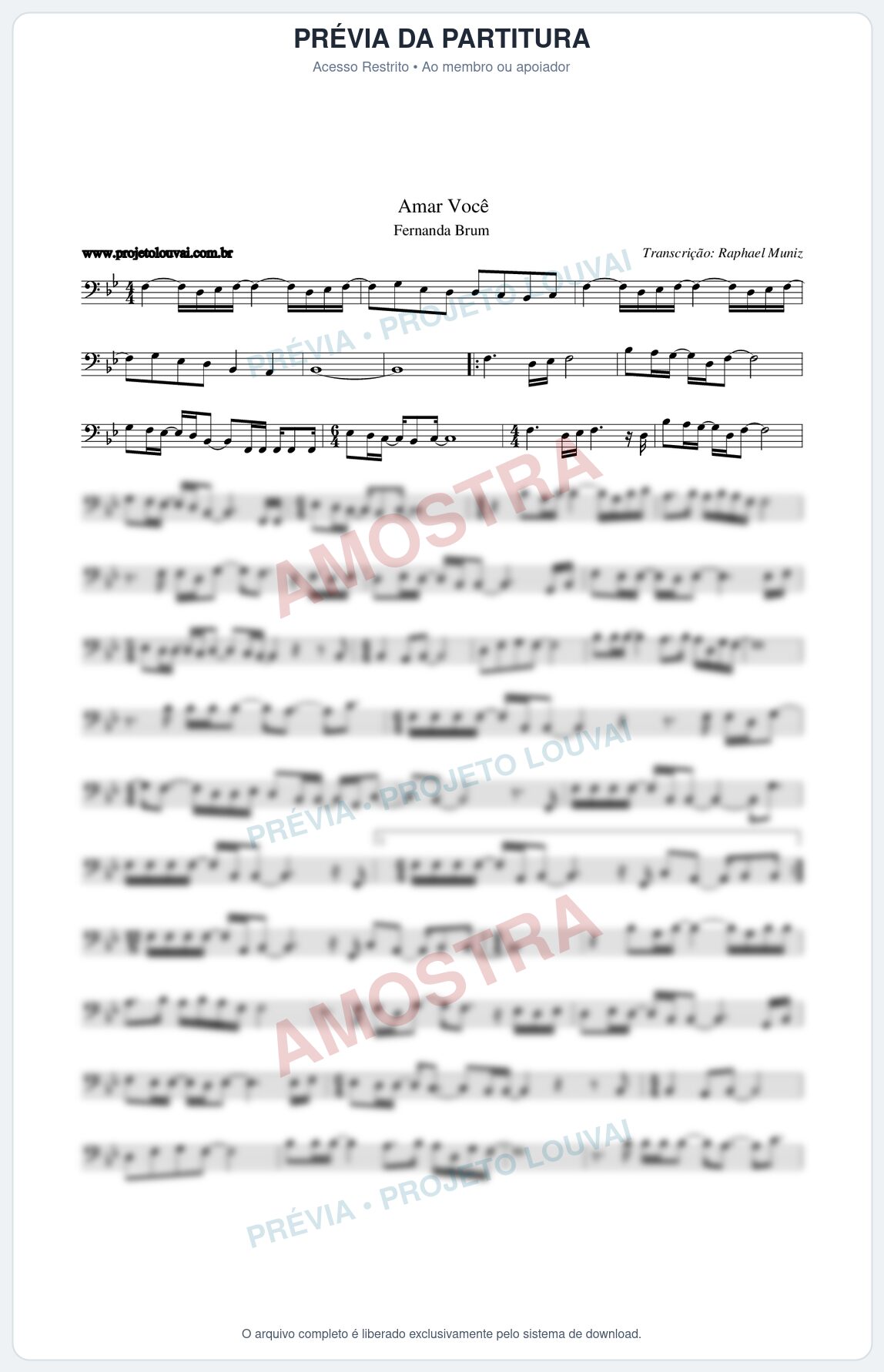Prévia protegida da primeira página da partitura Partitura da música Amar Você - Fernanda Brum - Tom Bb