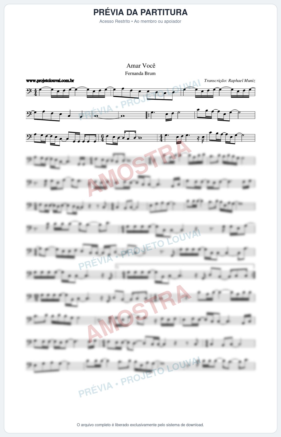 Prévia protegida da primeira página da partitura Partitura da música Amar Você - Fernanda Brum - Tom C