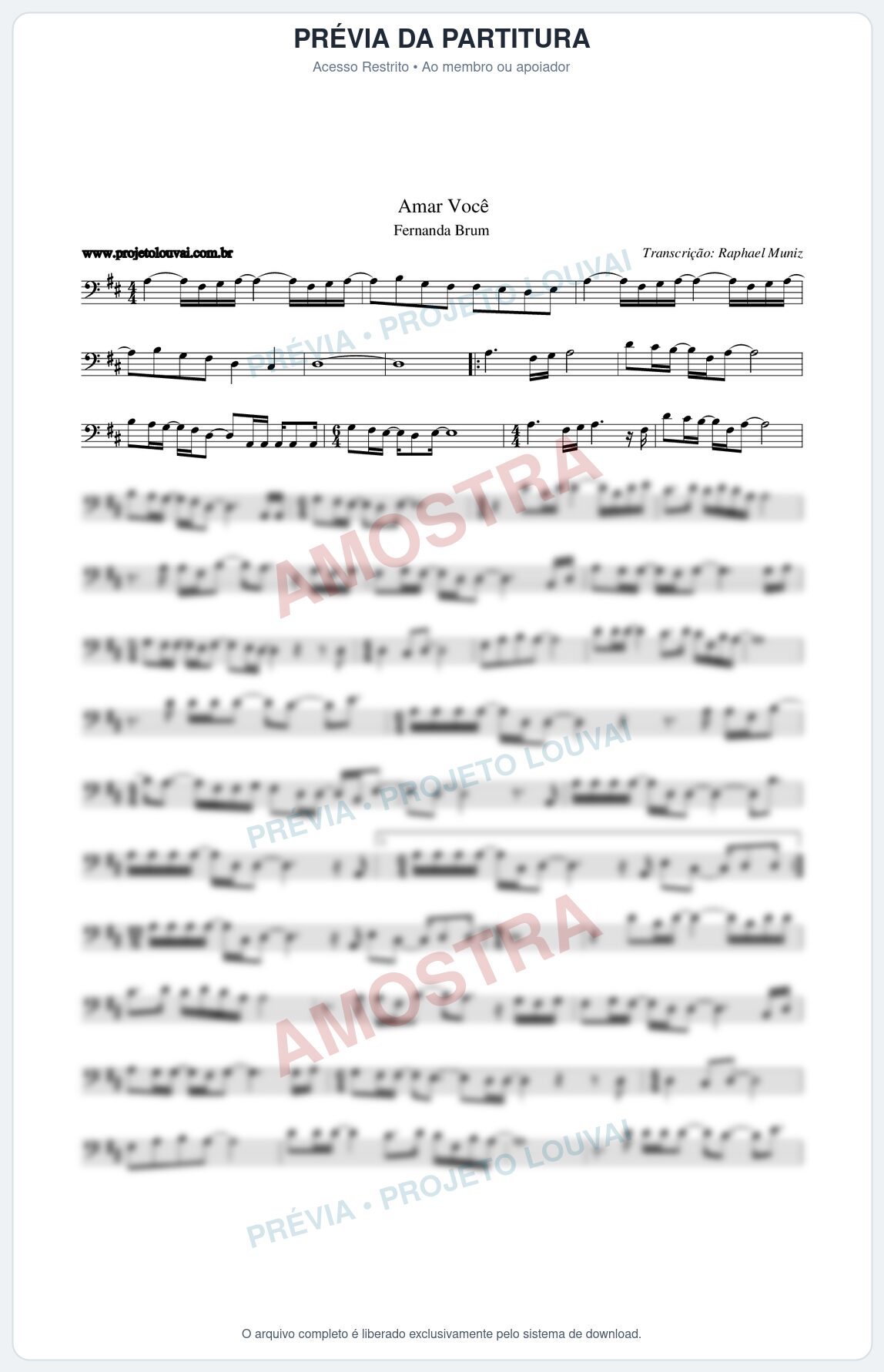 Prévia protegida da primeira página da partitura Partitura da música Amar Você - Fernanda Brum - Tom D