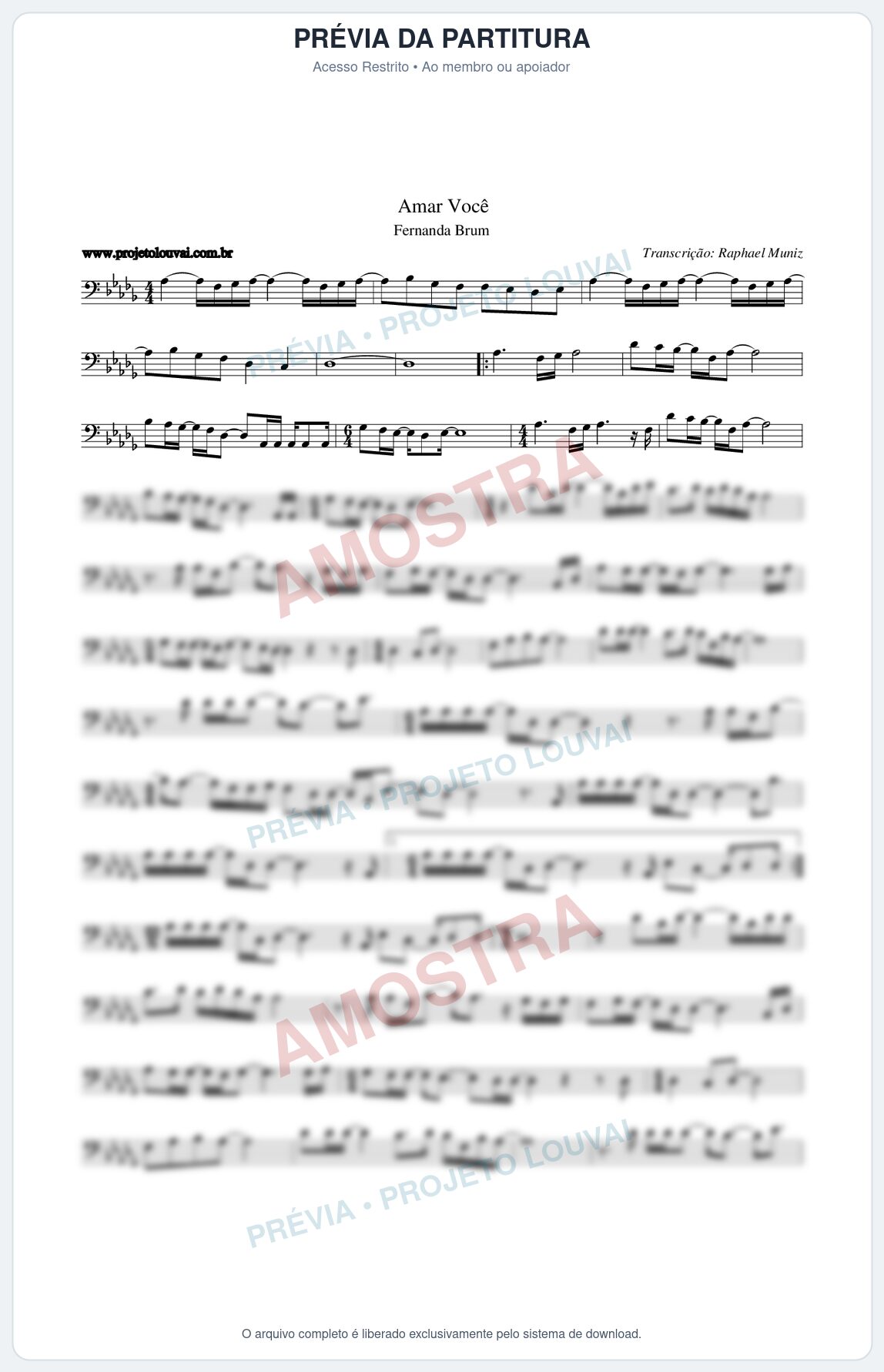 Prévia protegida da primeira página da partitura Partitura da música Amar Você - Fernanda Brum - Tom Db
