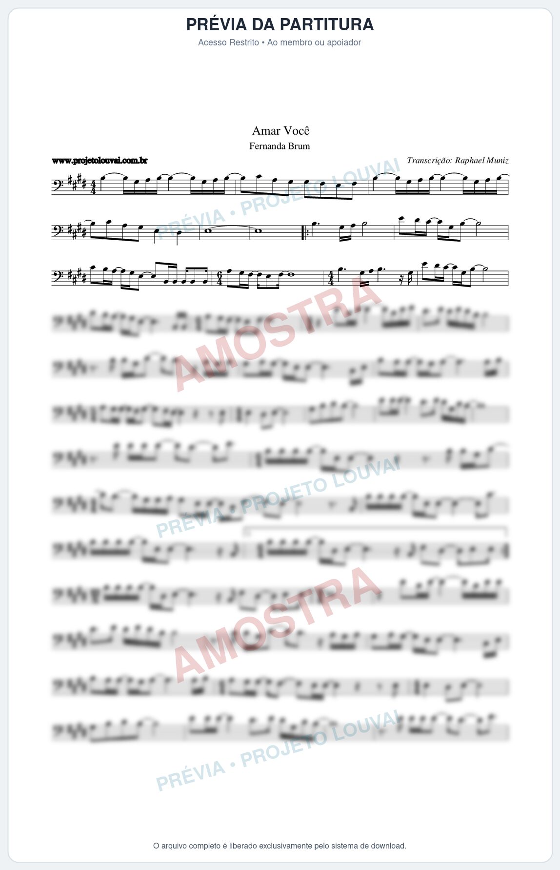 Prévia protegida da primeira página da partitura Partitura da música Amar Você - Fernanda Brum - Tom E