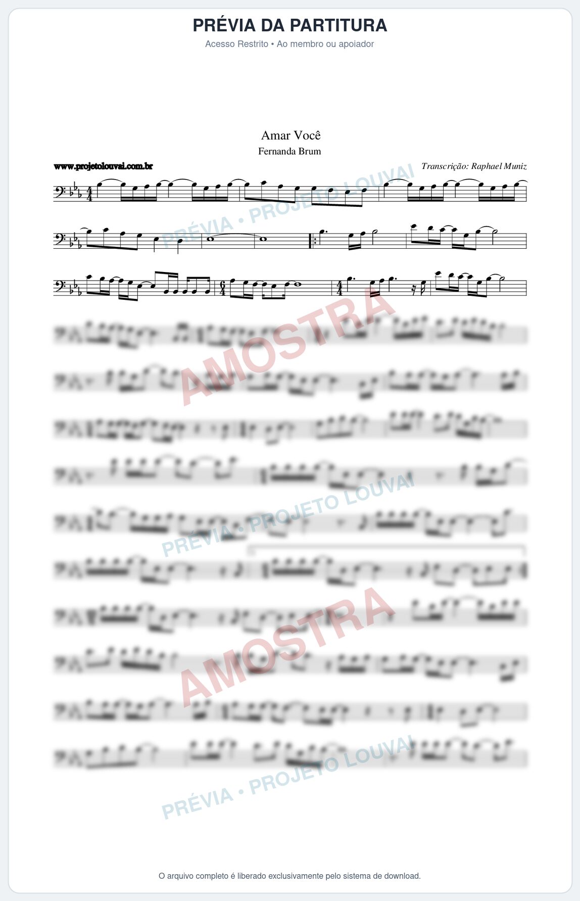 Prévia protegida da primeira página da partitura Partitura da música Amar Você - Fernanda Brum - Tom Eb