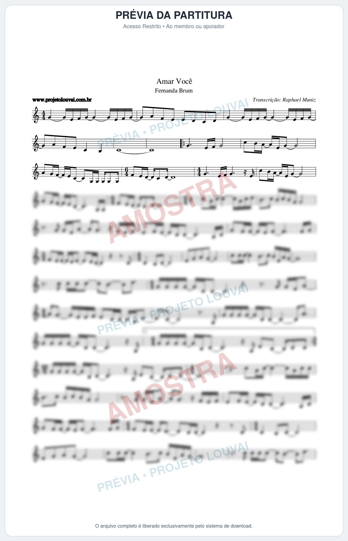 Prévia protegida da primeira página da partitura Partitura da música Amar Você - Fernanda Brum - Tom C