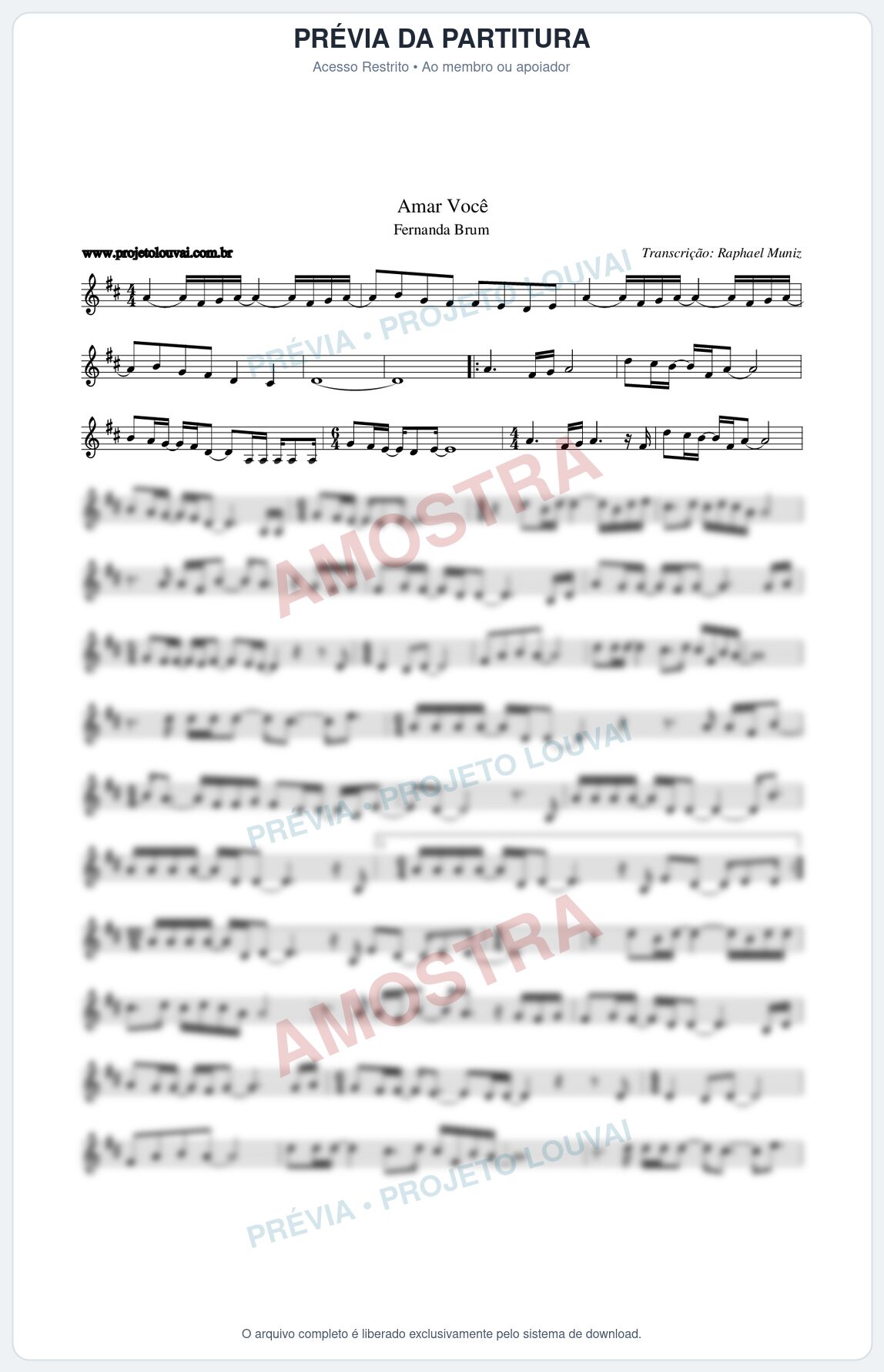 Prévia protegida da primeira página da partitura Partitura da música Amar Você - Fernanda Brum - Tom D