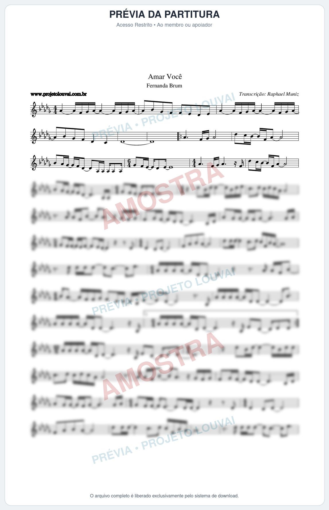 Prévia protegida da primeira página da partitura Partitura da música Amar Você - Fernanda Brum - Tom Db