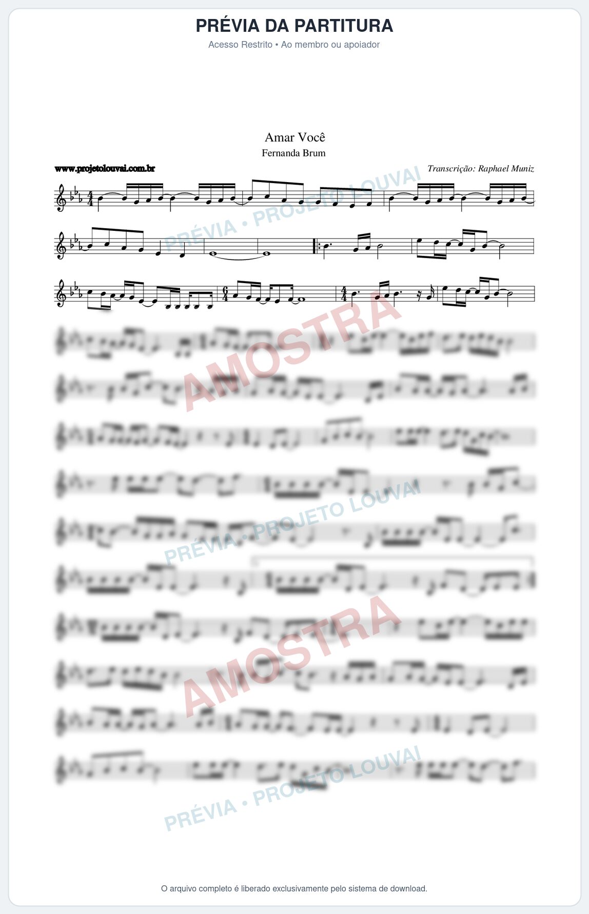 Prévia protegida da primeira página da partitura Partitura da música Amar Você - Fernanda Brum - Tom Eb