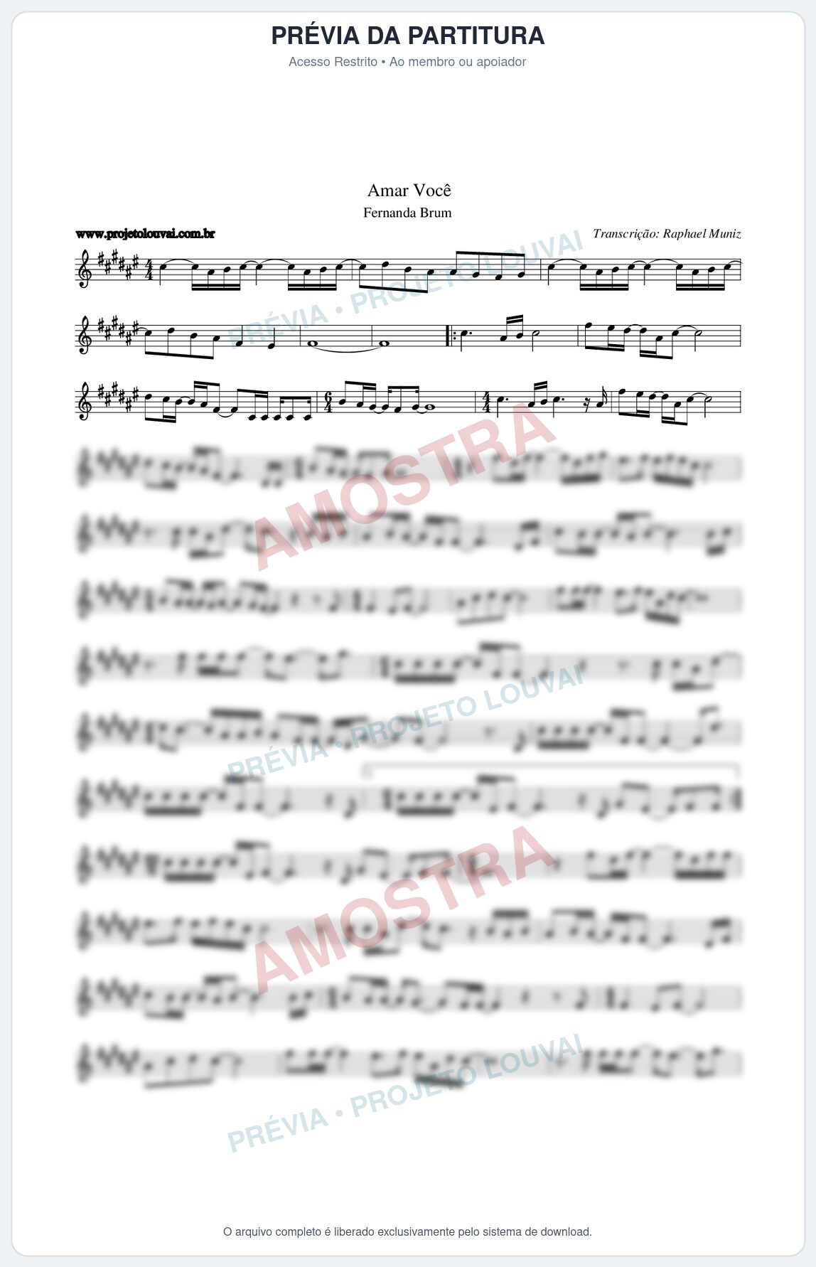Prévia protegida da primeira página da partitura Partitura da música Amar Você - Fernanda Brum - Tom F#