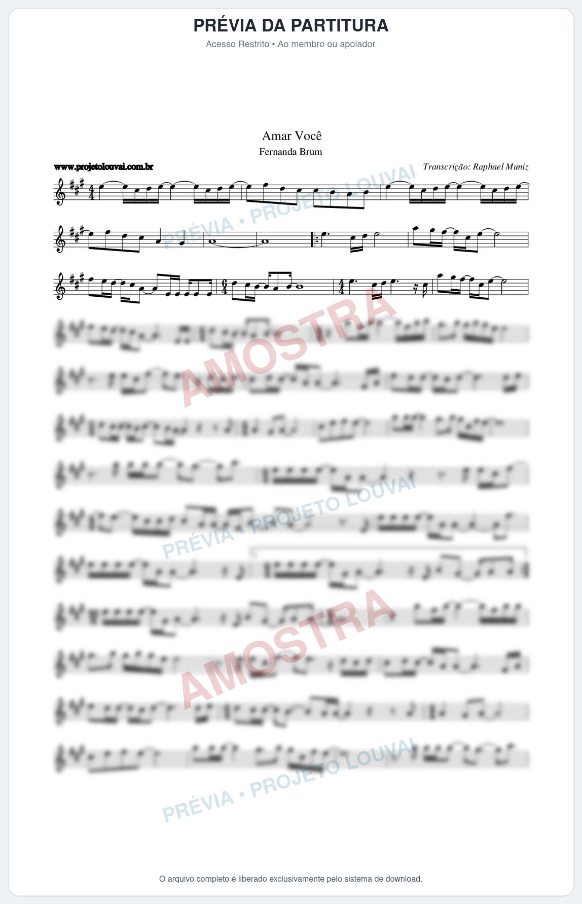 Prévia protegida da primeira página da partitura Partitura da música Amar Você - Fernanda Brum - Tom A