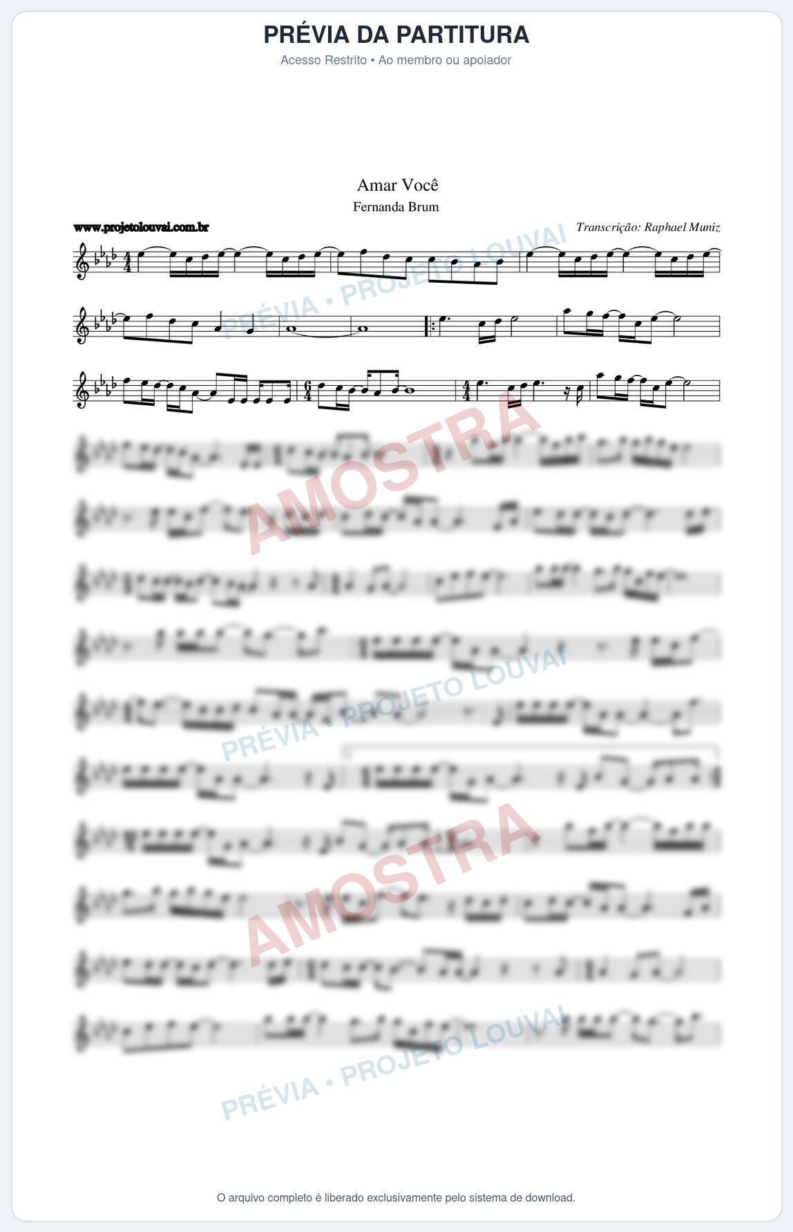 Prévia protegida da primeira página da partitura Partitura da música Amar Você - Fernanda Brum - Tom Ab
