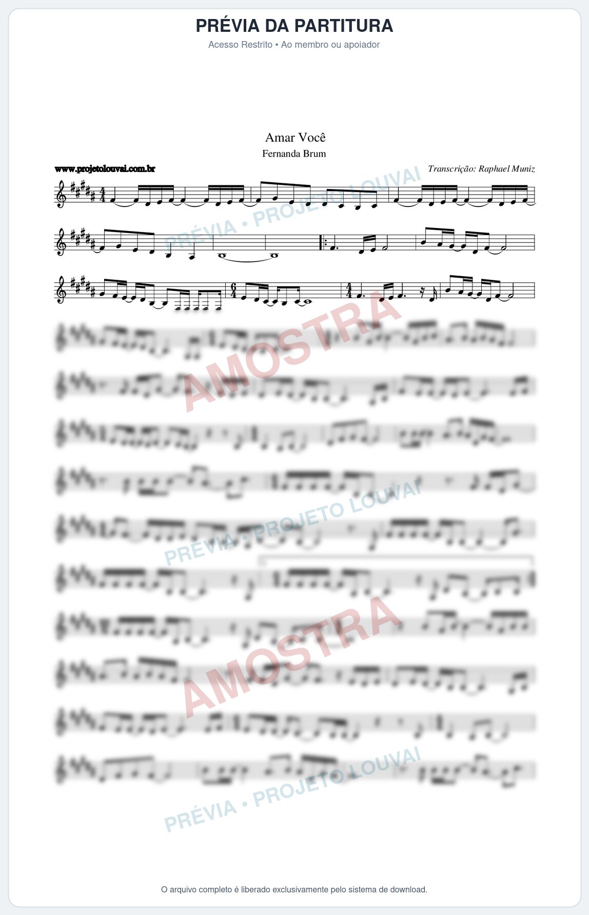 Prévia protegida da primeira página da partitura Partitura da música Amar Você - Fernanda Brum - Tom B