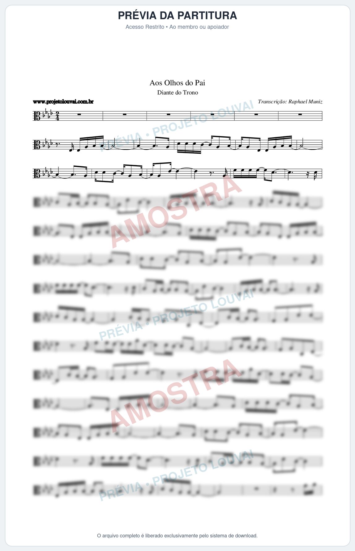 Prévia protegida da primeira página da partitura Partitura da música Aos Olhos do Pai - Diante do Trono - Tom Ab