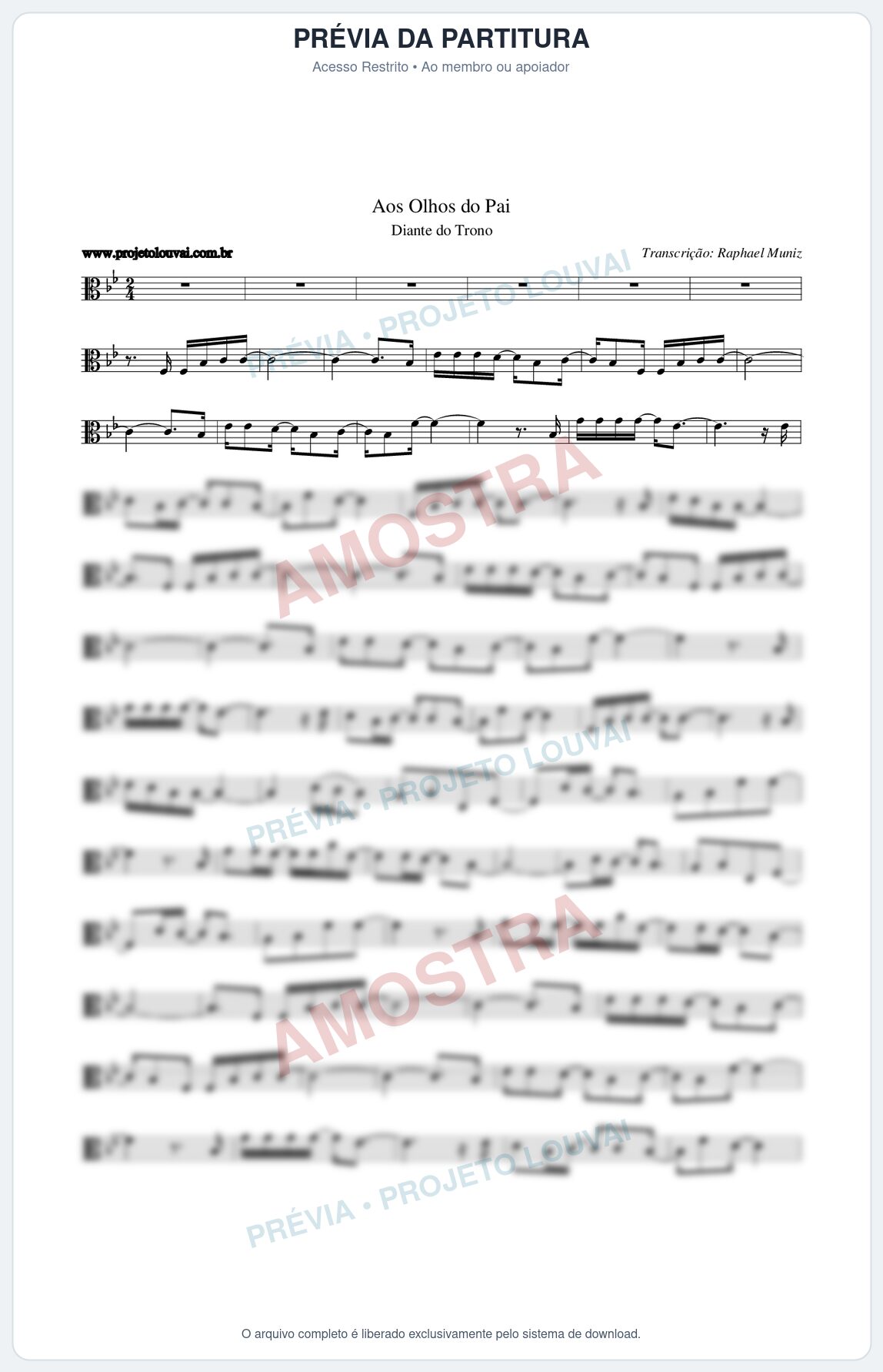 Prévia protegida da primeira página da partitura Partitura da música Aos Olhos do Pai - Diante do Trono - Tom Bb