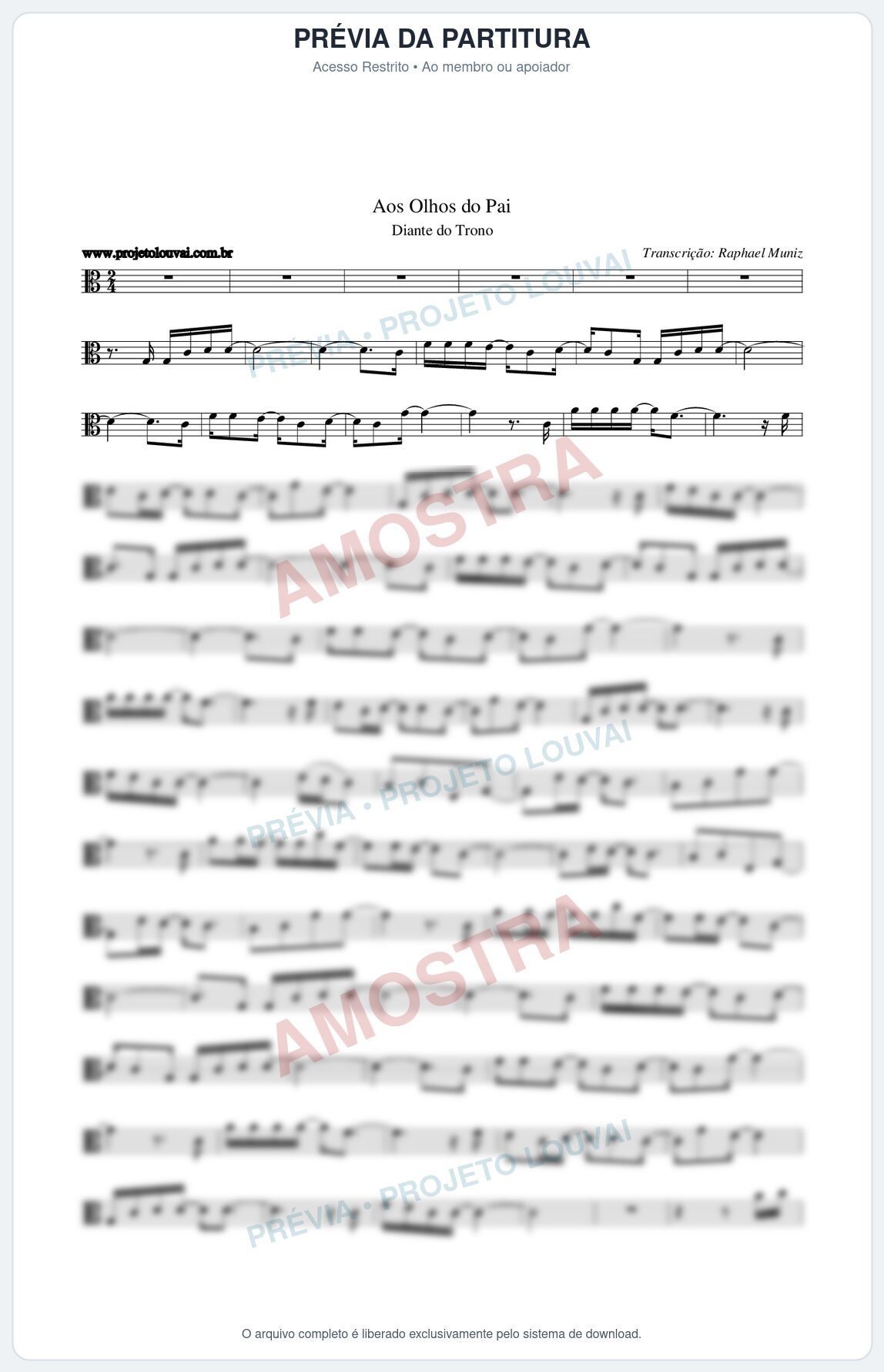 Prévia protegida da primeira página da partitura Partitura da música Aos Olhos do Pai - Diante do Trono - Tom C