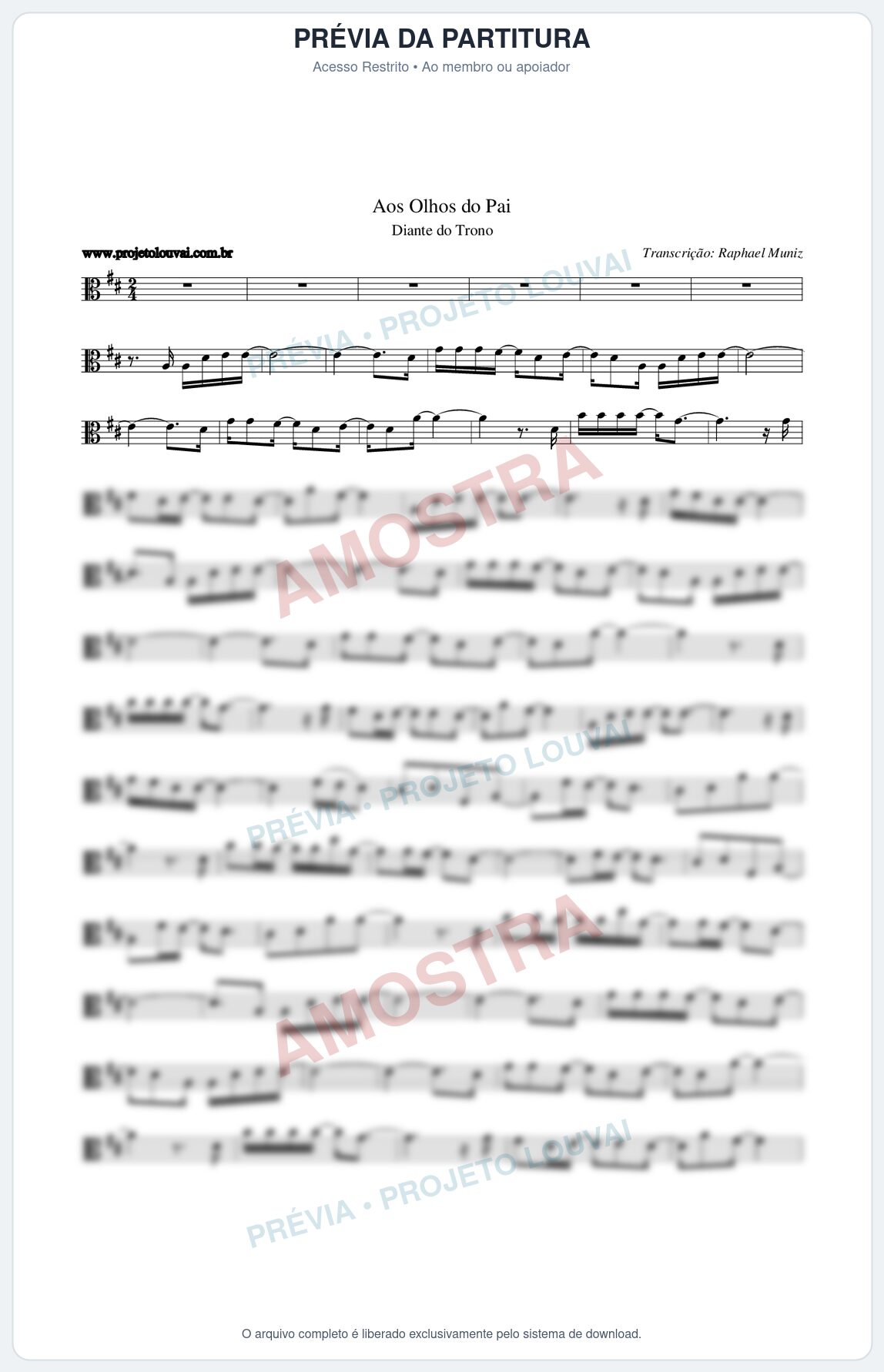 Prévia protegida da primeira página da partitura Partitura da música Aos Olhos do Pai - Diante do Trono - Tom D