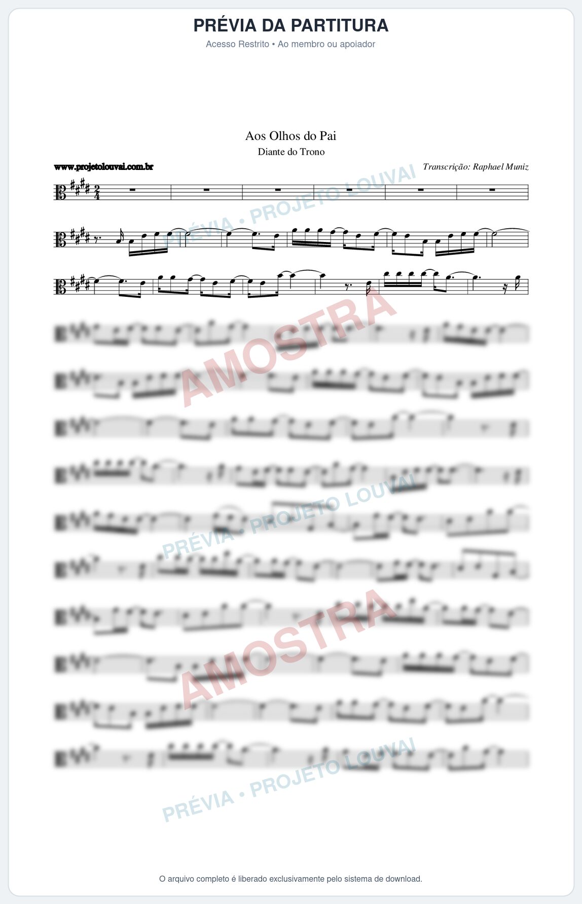 Prévia protegida da primeira página da partitura Partitura da música Aos Olhos do Pai - Diante do Trono - Tom E