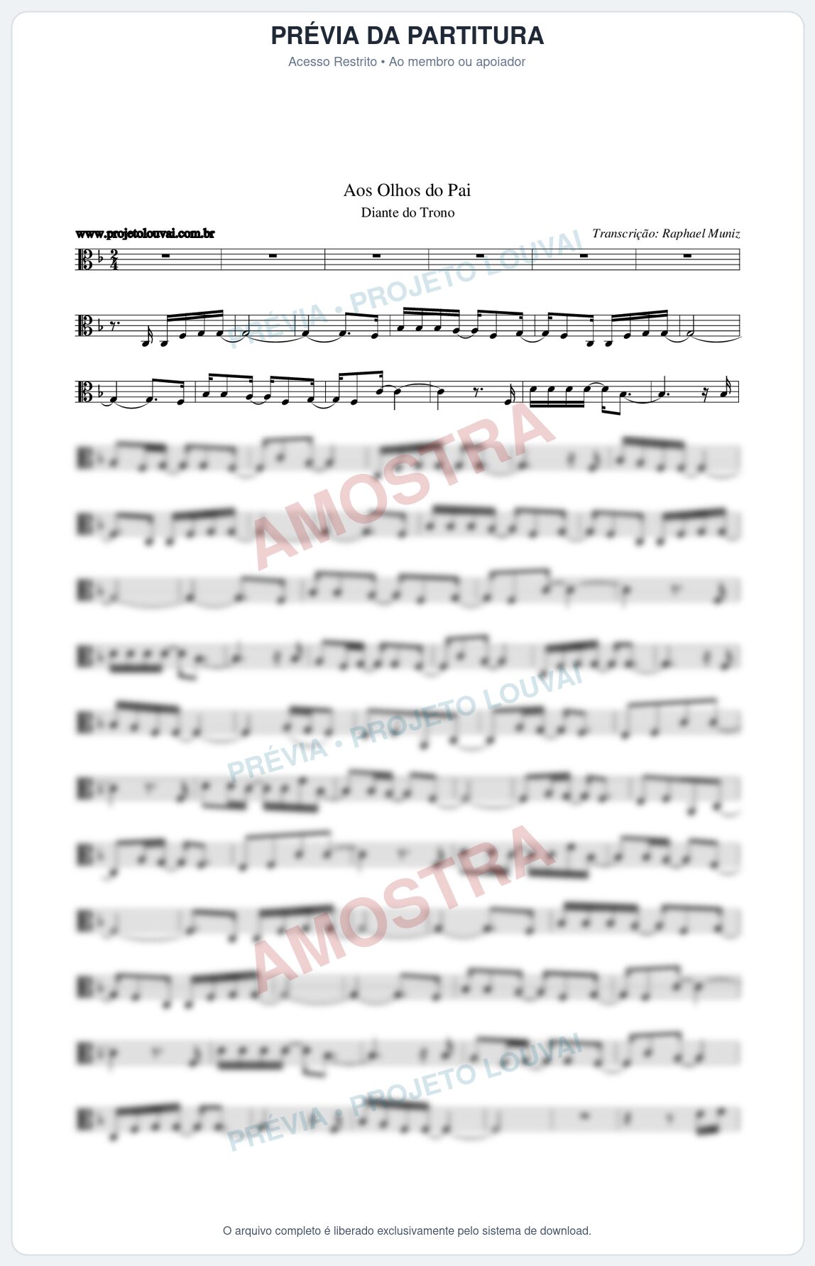 Prévia protegida da primeira página da partitura Partitura da música Aos Olhos do Pai - Diante do Trono - Tom F