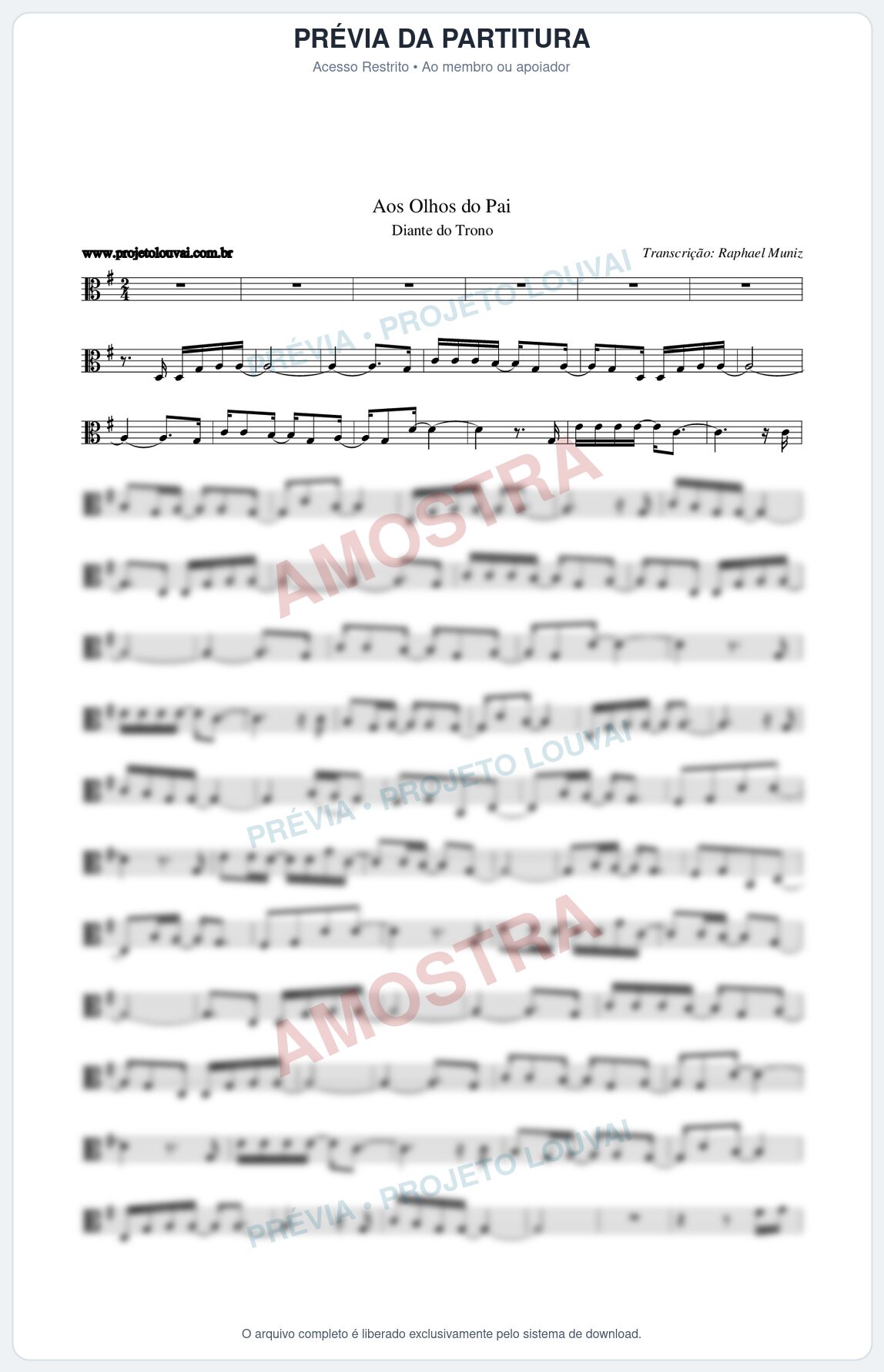 Prévia protegida da primeira página da partitura Partitura da música Aos Olhos do Pai - Diante do Trono - Tom G