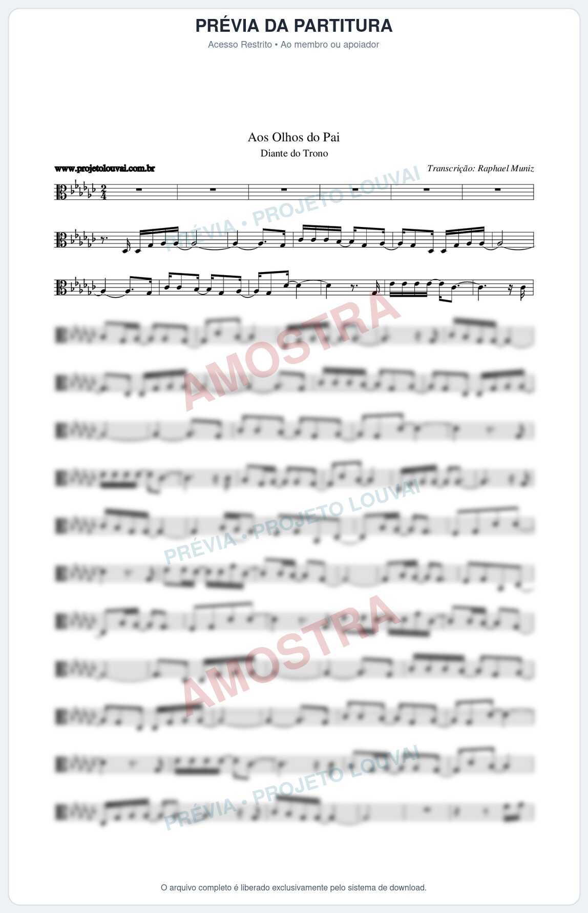 Prévia protegida da primeira página da partitura Partitura da música Aos Olhos do Pai - Diante do Trono - Tom Gb