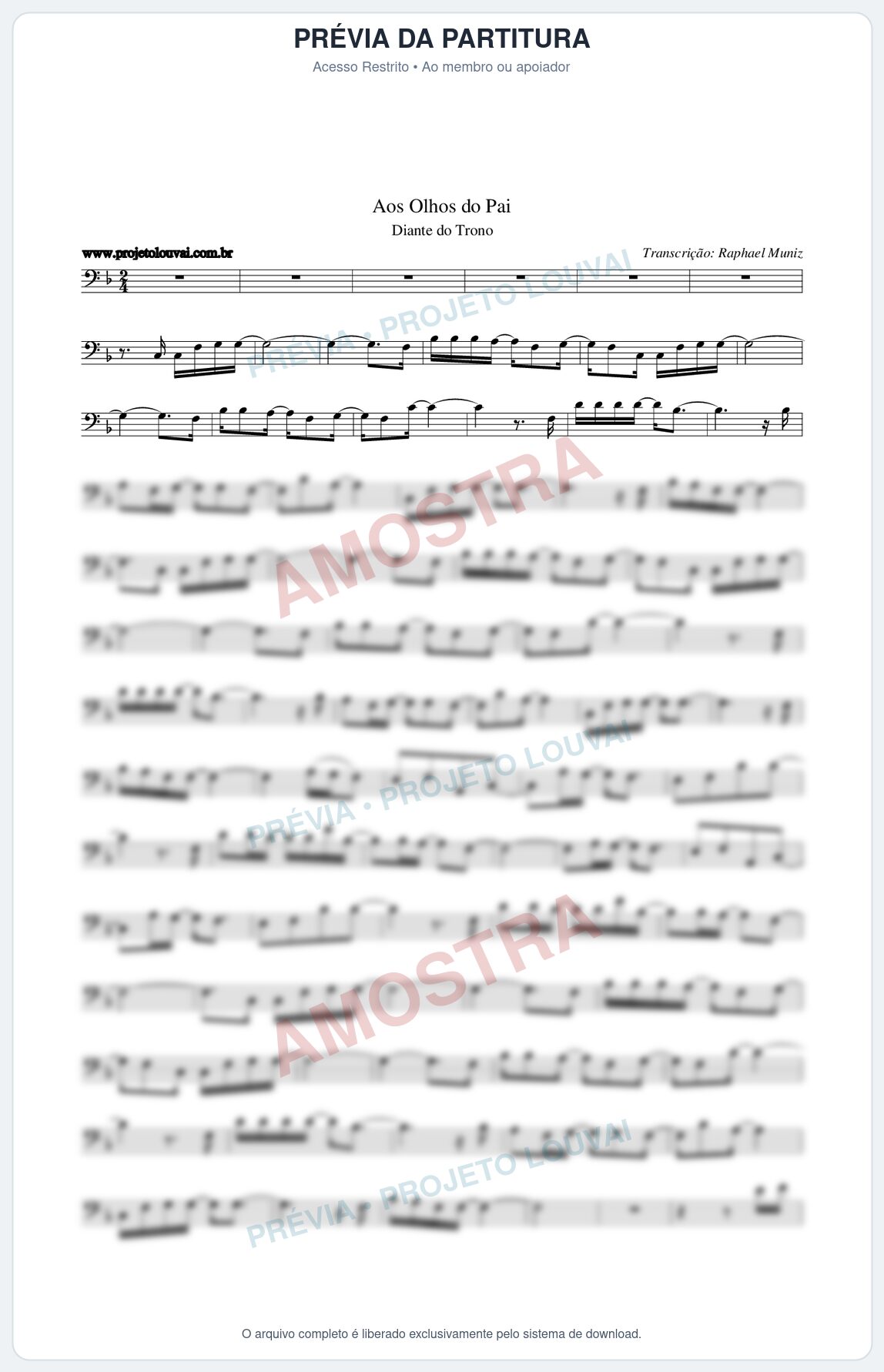 Prévia protegida da primeira página da partitura Partitura da música Aos Olhos do Pai - Diante do Trono - Tom F
