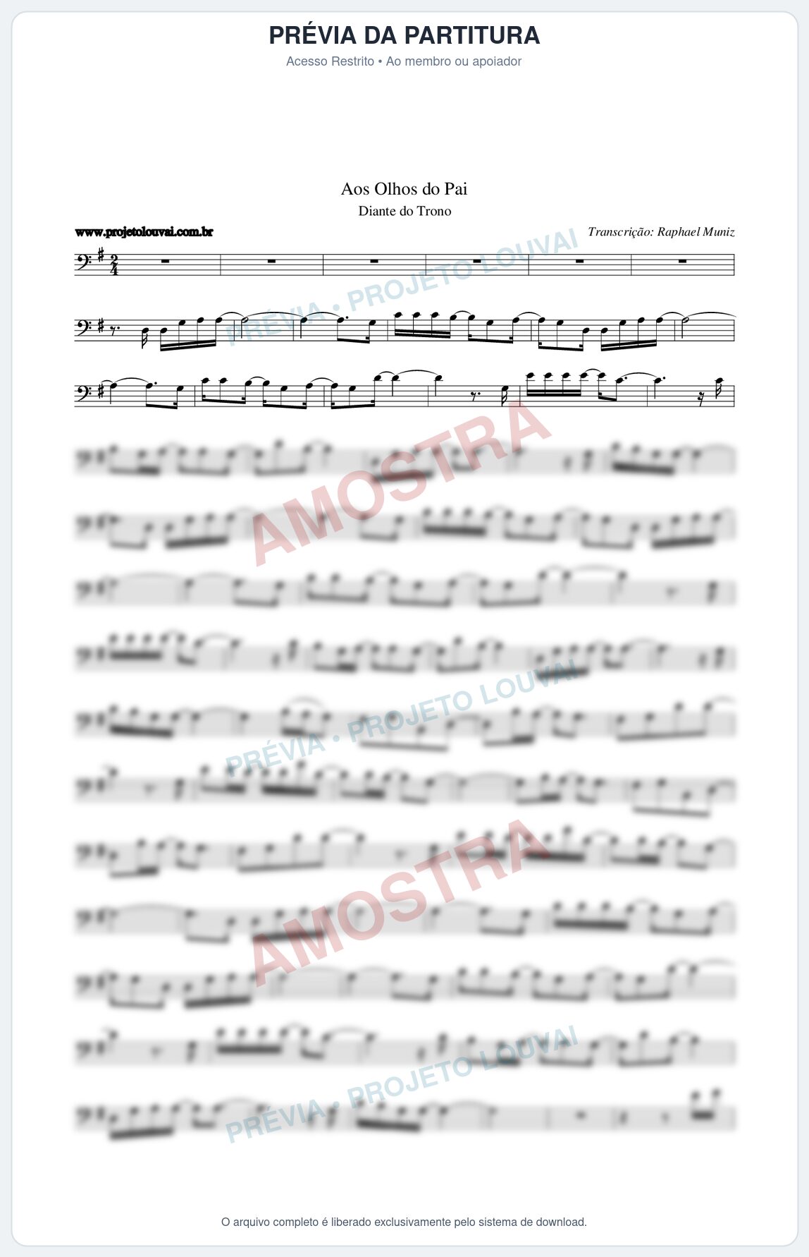 Prévia protegida da primeira página da partitura Partitura da música Aos Olhos do Pai - Diante do Trono - Tom G