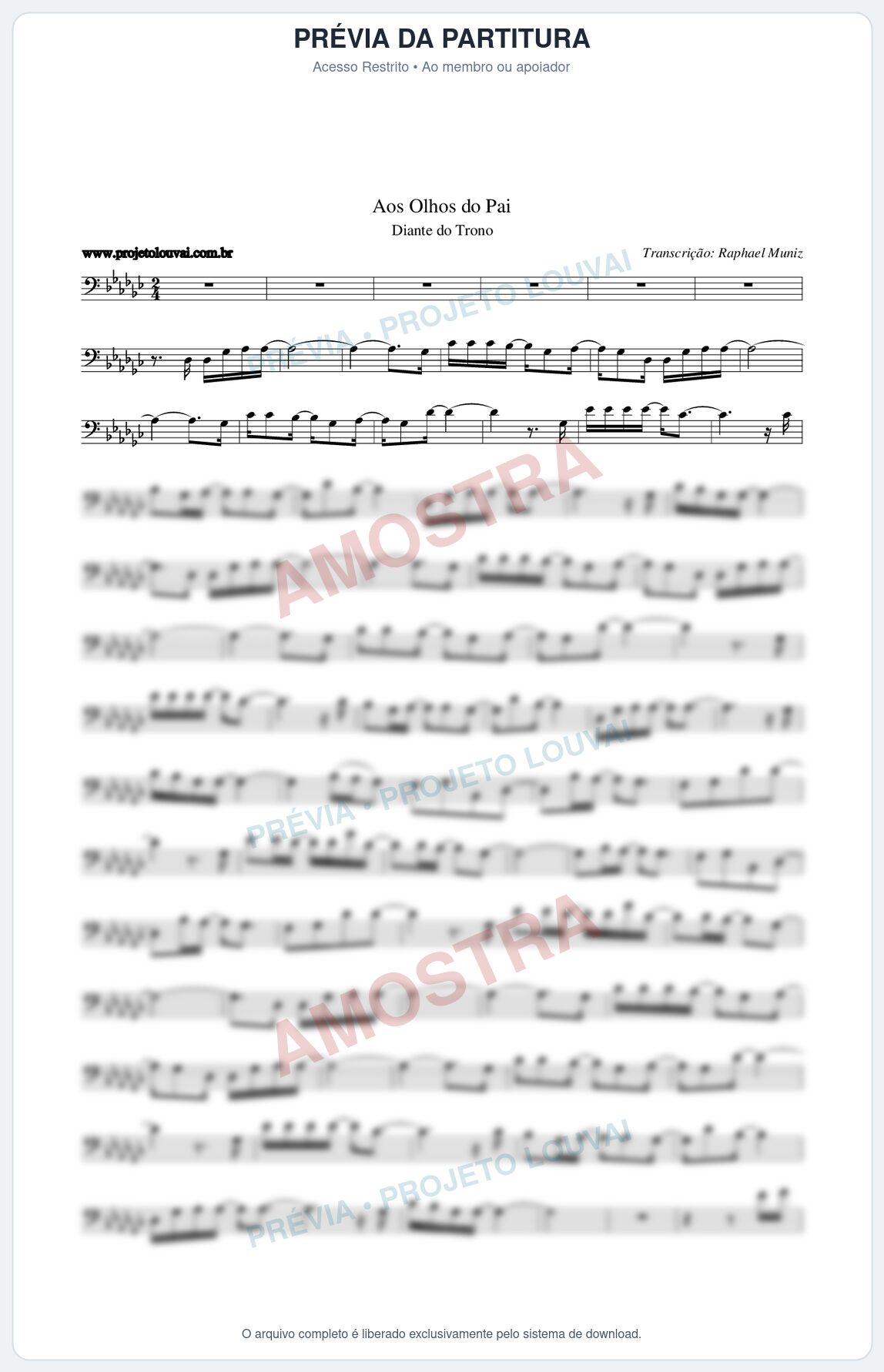 Prévia protegida da primeira página da partitura Partitura da música Aos Olhos do Pai - Diante do Trono - Tom Gb