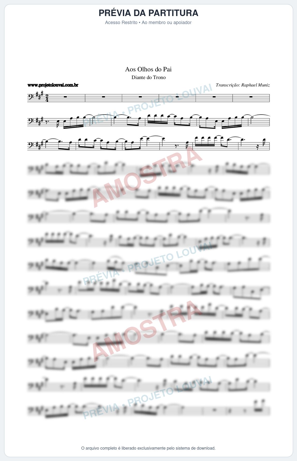 Prévia protegida da primeira página da partitura Partitura da música Aos Olhos do Pai - Diante do Trono - Tom A