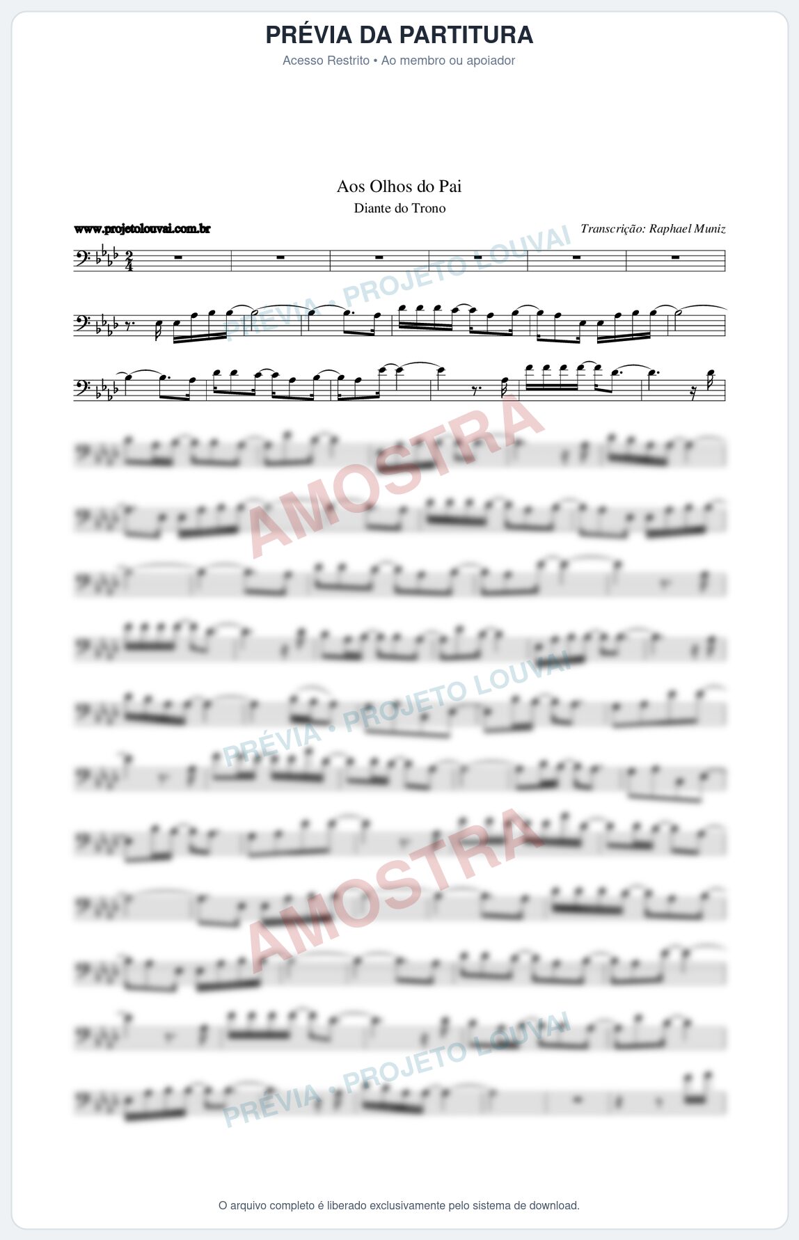 Prévia protegida da primeira página da partitura Partitura da música Aos Olhos do Pai - Diante do Trono - Tom Ab