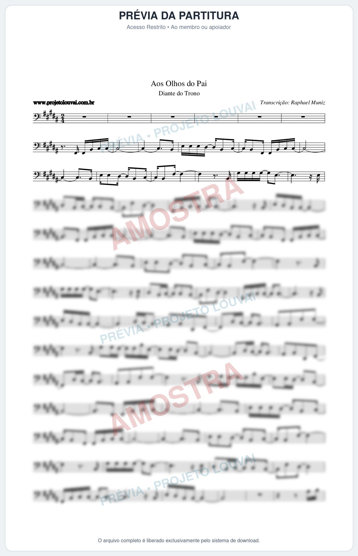 Prévia protegida da primeira página da partitura Partitura da música Aos Olhos do Pai - Diante do Trono - Tom B