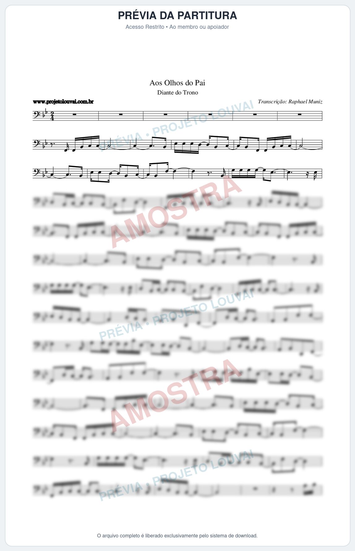 Prévia protegida da primeira página da partitura Partitura da música Aos Olhos do Pai - Diante do Trono - Tom Bb