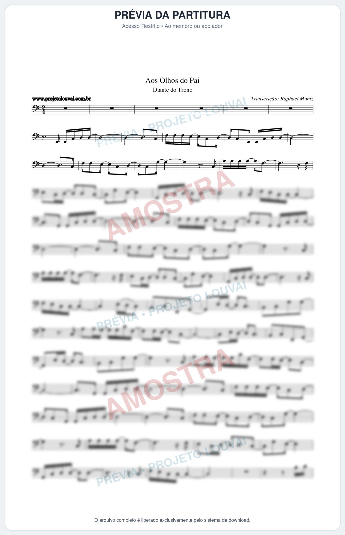 Prévia protegida da primeira página da partitura Partitura da música Aos Olhos do Pai - Diante do Trono - Tom C