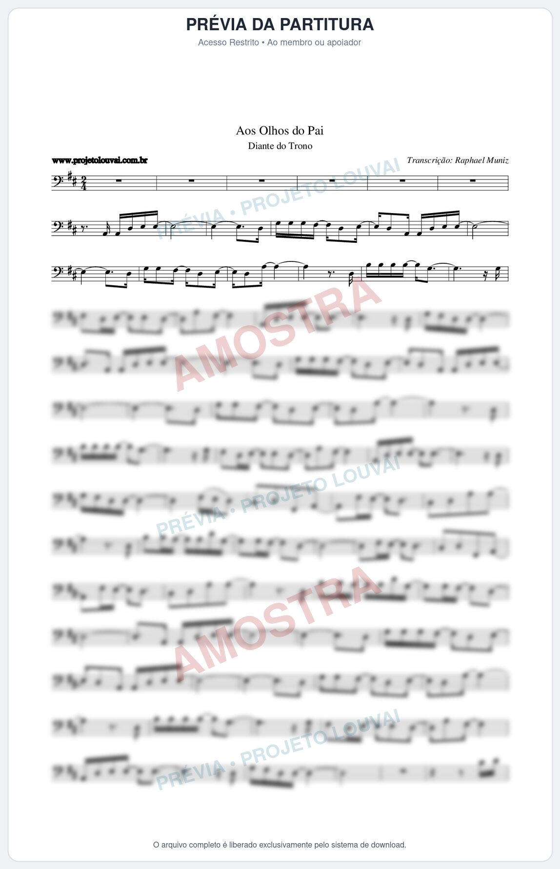 Prévia protegida da primeira página da partitura Partitura da música Aos Olhos do Pai - Diante do Trono - Tom D