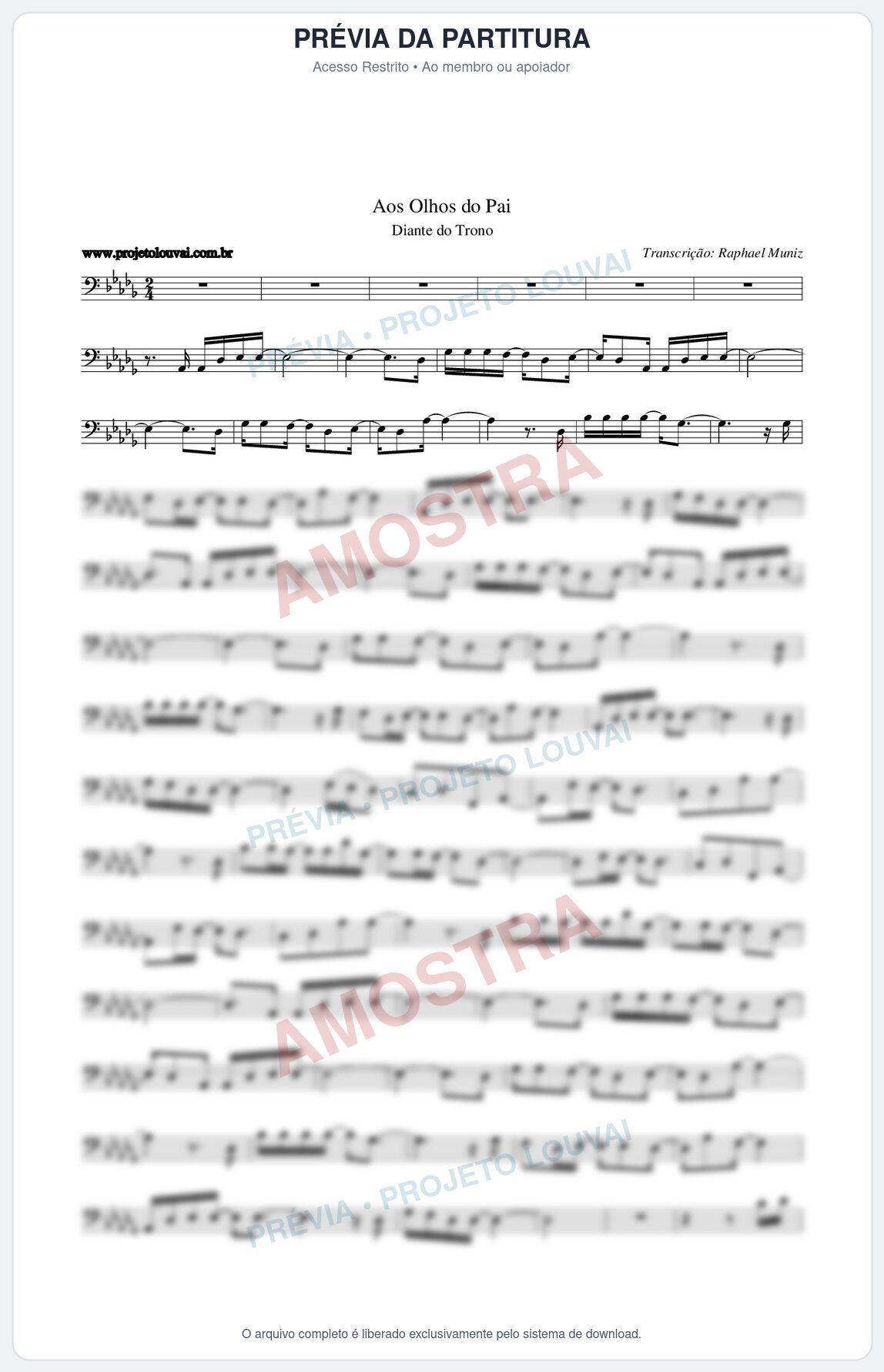 Prévia protegida da primeira página da partitura Partitura da música Aos Olhos do Pai - Diante do Trono - Tom Db