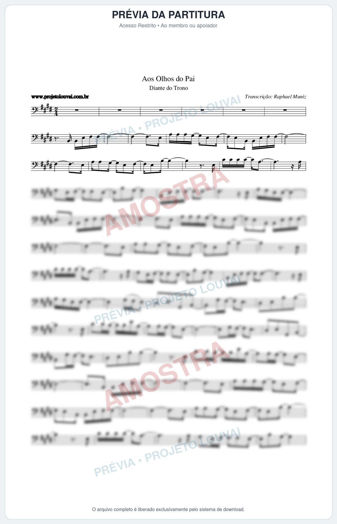 Prévia protegida da primeira página da partitura Partitura da música Aos Olhos do Pai - Diante do Trono - Tom E