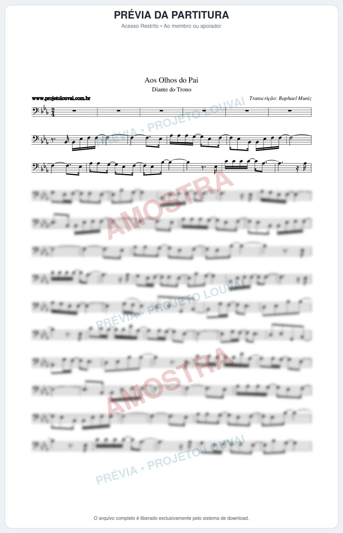 Prévia protegida da primeira página da partitura Partitura da música Aos Olhos do Pai - Diante do Trono - Tom Eb