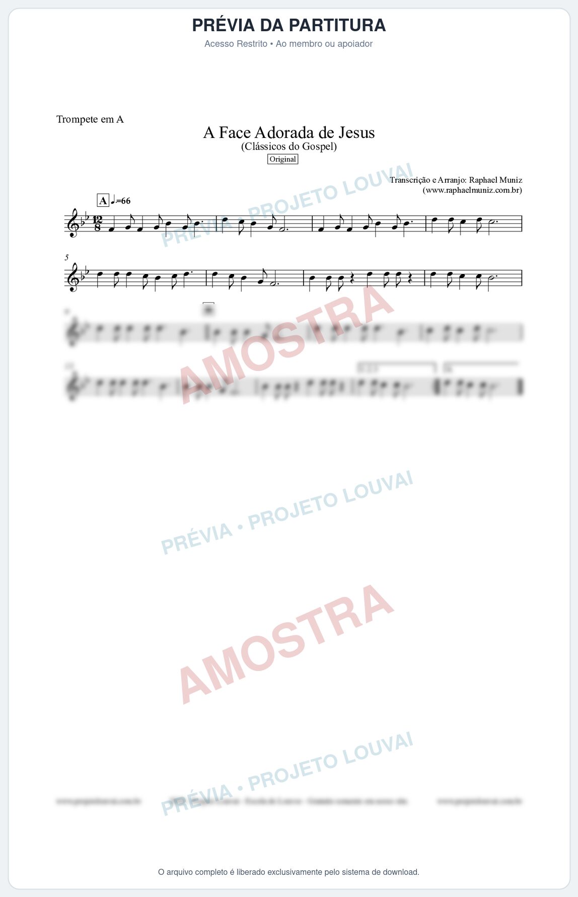 Prévia protegida da primeira página da partitura Partitura para Trompete em A - A Face Adorada de Jesus - Harpa Cristã 304 (Tom G) - Clássicos do Gospel