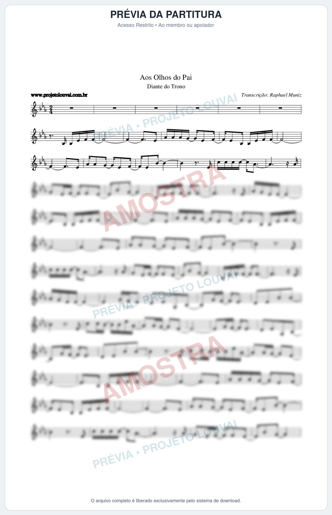 Prévia protegida da primeira página da partitura Partitura da música Aos Olhos do Pai - Diante do Trono - Tom Eb
