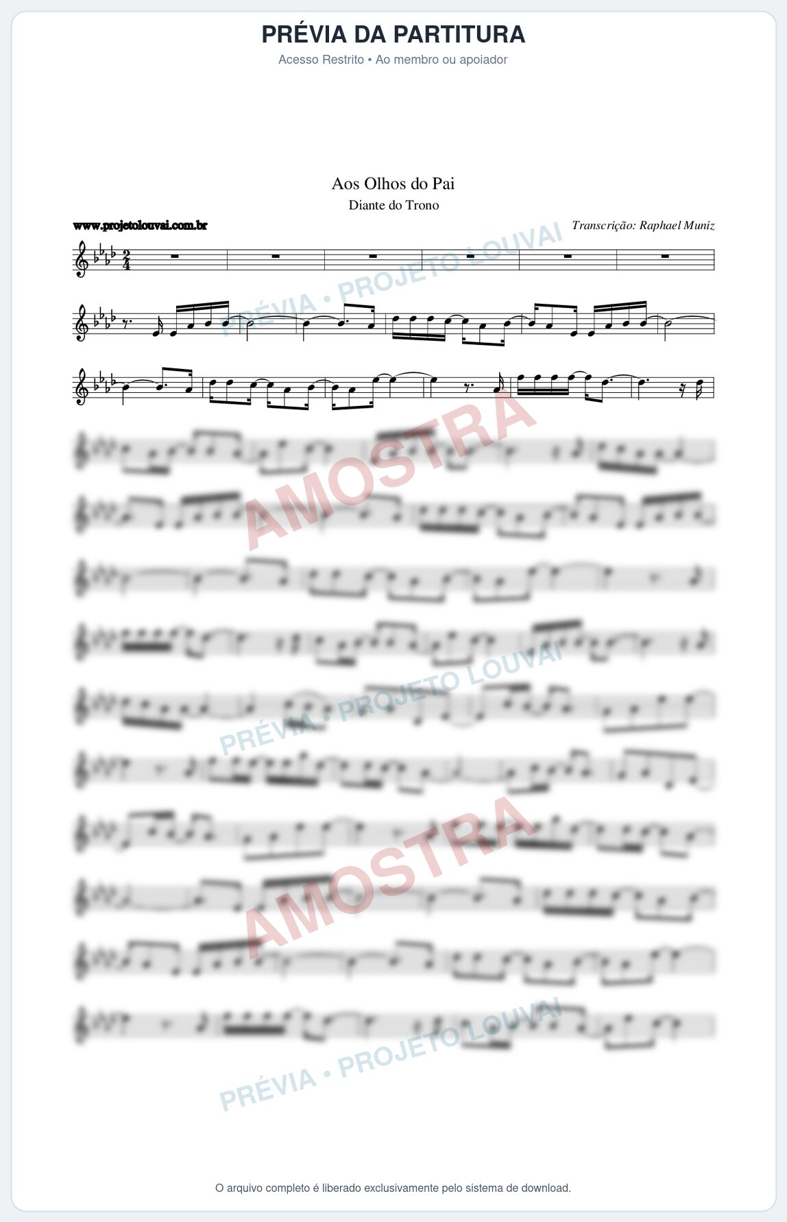 Prévia protegida da primeira página da partitura Partitura da música Aos Olhos do Pai - Diante do Trono - Tom Ab