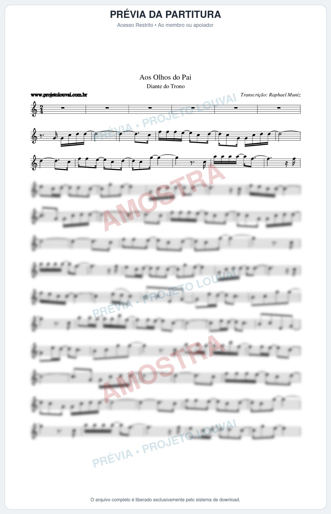Prévia protegida da primeira página da partitura Partitura da música Aos Olhos do Pai - Diante do Trono - Tom C