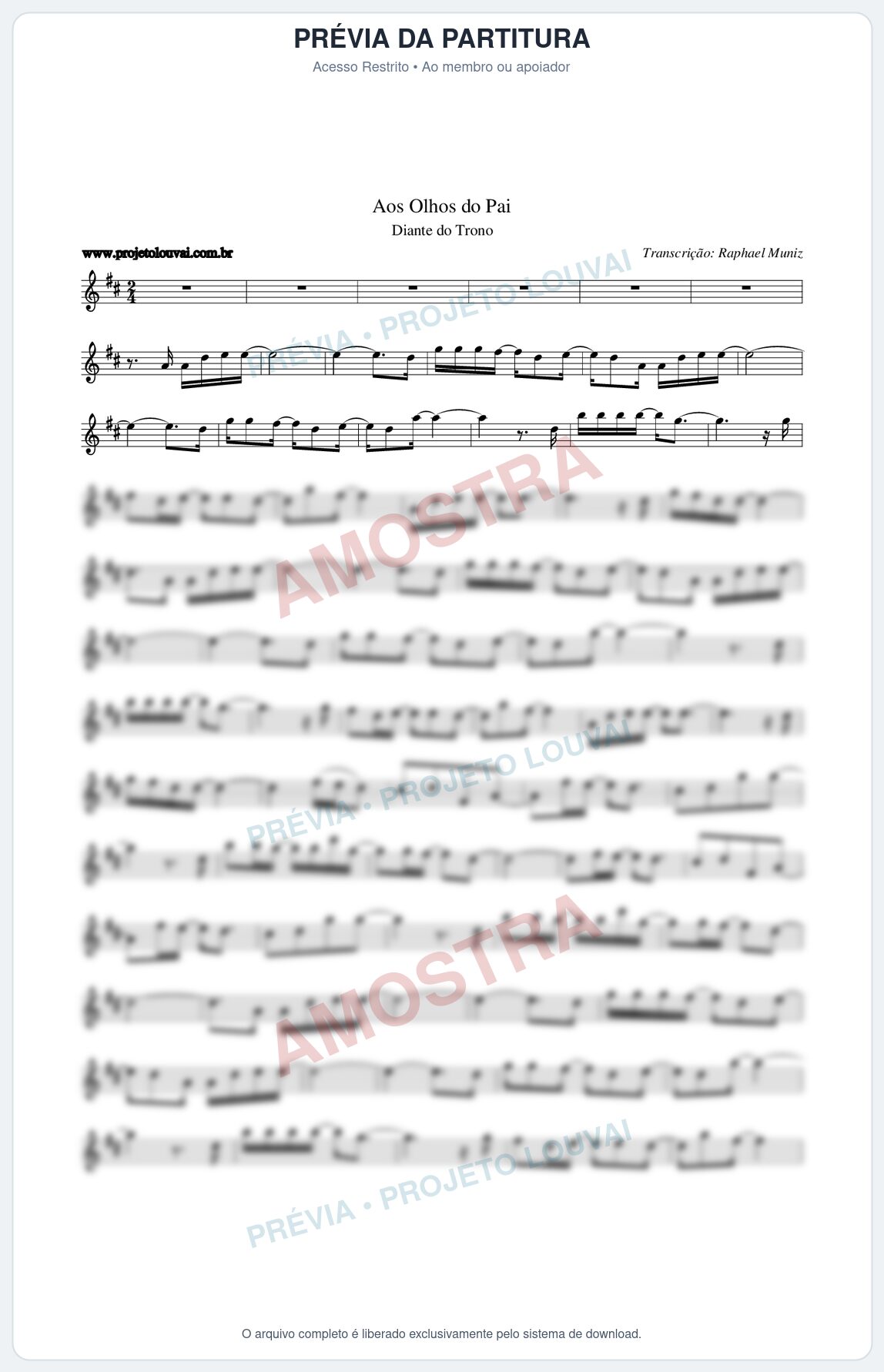 Prévia protegida da primeira página da partitura Partitura da música Aos Olhos do Pai - Diante do Trono - Tom D