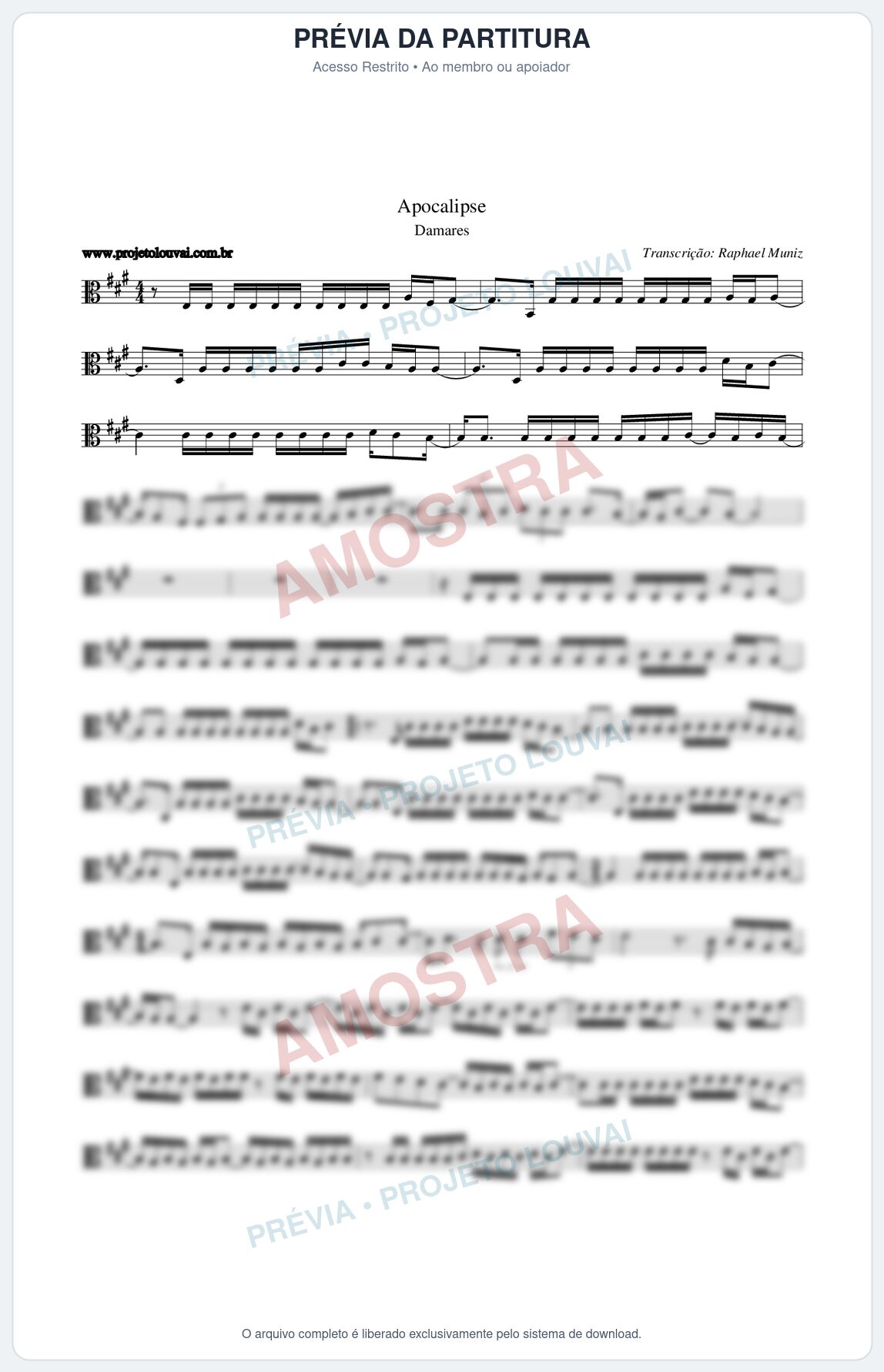 Prévia protegida da primeira página da partitura Partitura da música Apocalipse - Damares - Tom A