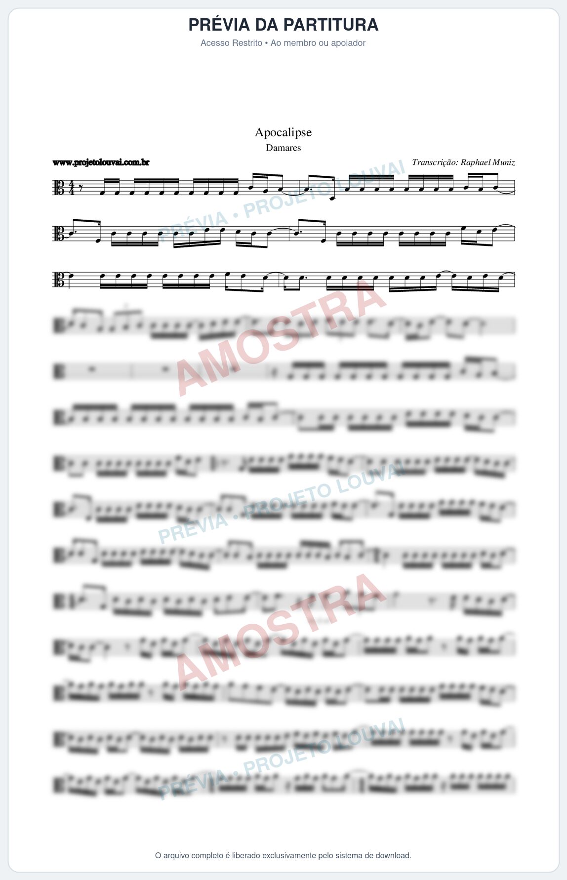 Prévia protegida da primeira página da partitura Partitura da música Apocalipse - Damares - Tom C