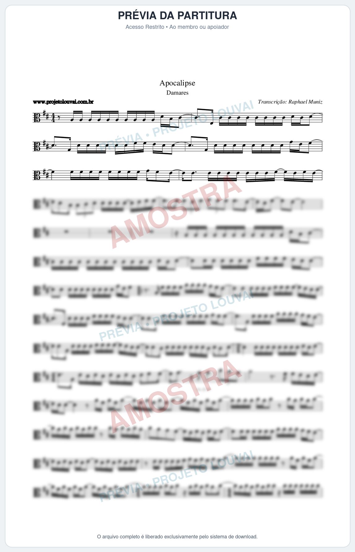 Prévia protegida da primeira página da partitura Partitura da música Apocalipse - Damares - Tom D